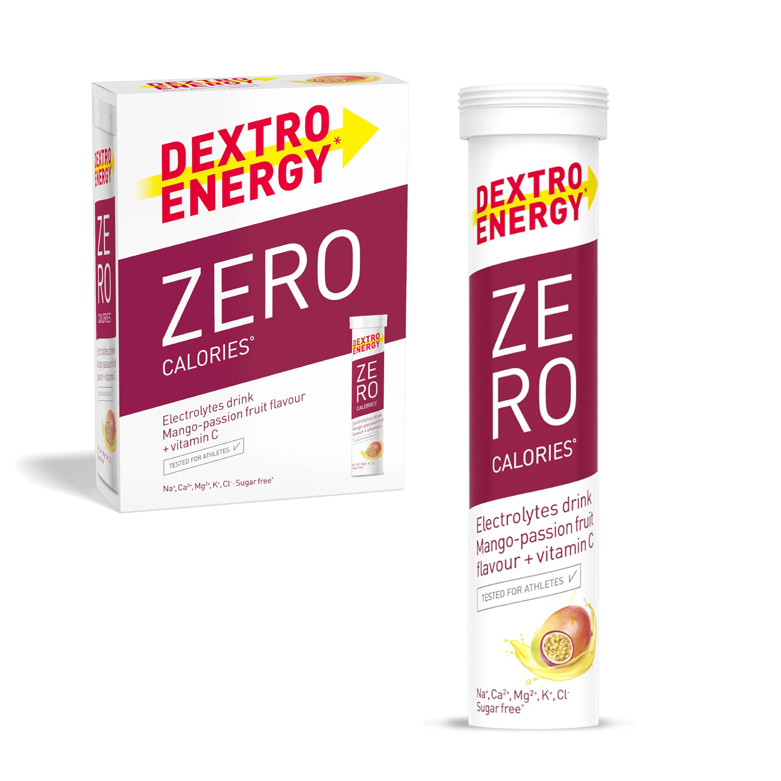 Dextro Energy - Elektrolyte ohne Zucker - Mango Passionfruit Flavour - 1141 mg Elektrolyte, 60 Brausetabletten für Alltag und Sport, Magnesium, Calium, Calcium, Chlorid, Natrium, zuckerfrei, 3er Pack
