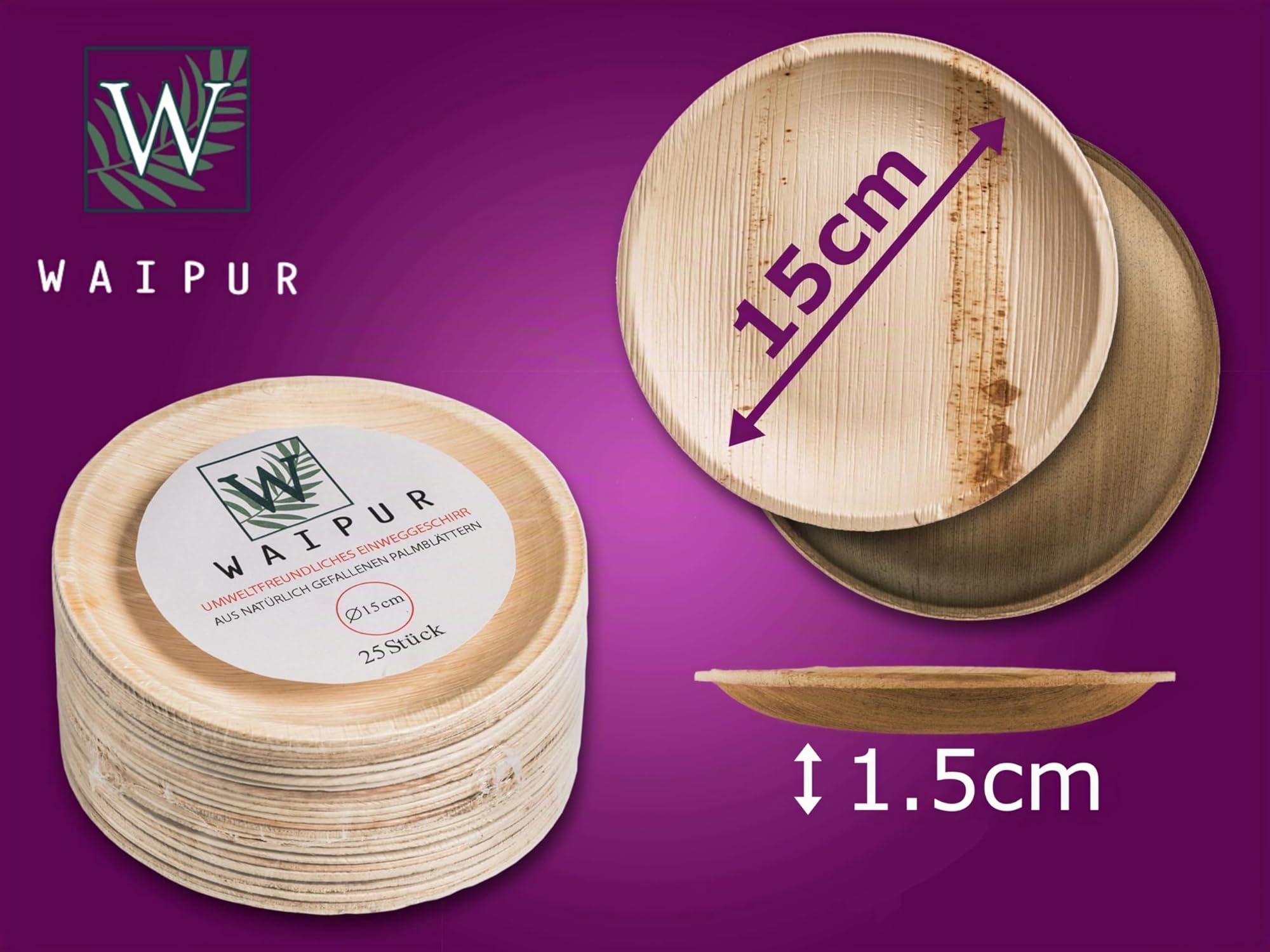 Piatti in Foglia di Palma Ecologici - 25 Pz Rotondi 15x15 cm - Piccole Stoviglie usa e getta Compostabili Eleganti - Leggeri e Resistenti - Simile al Bamboo e al Legno - Ideale per Feste