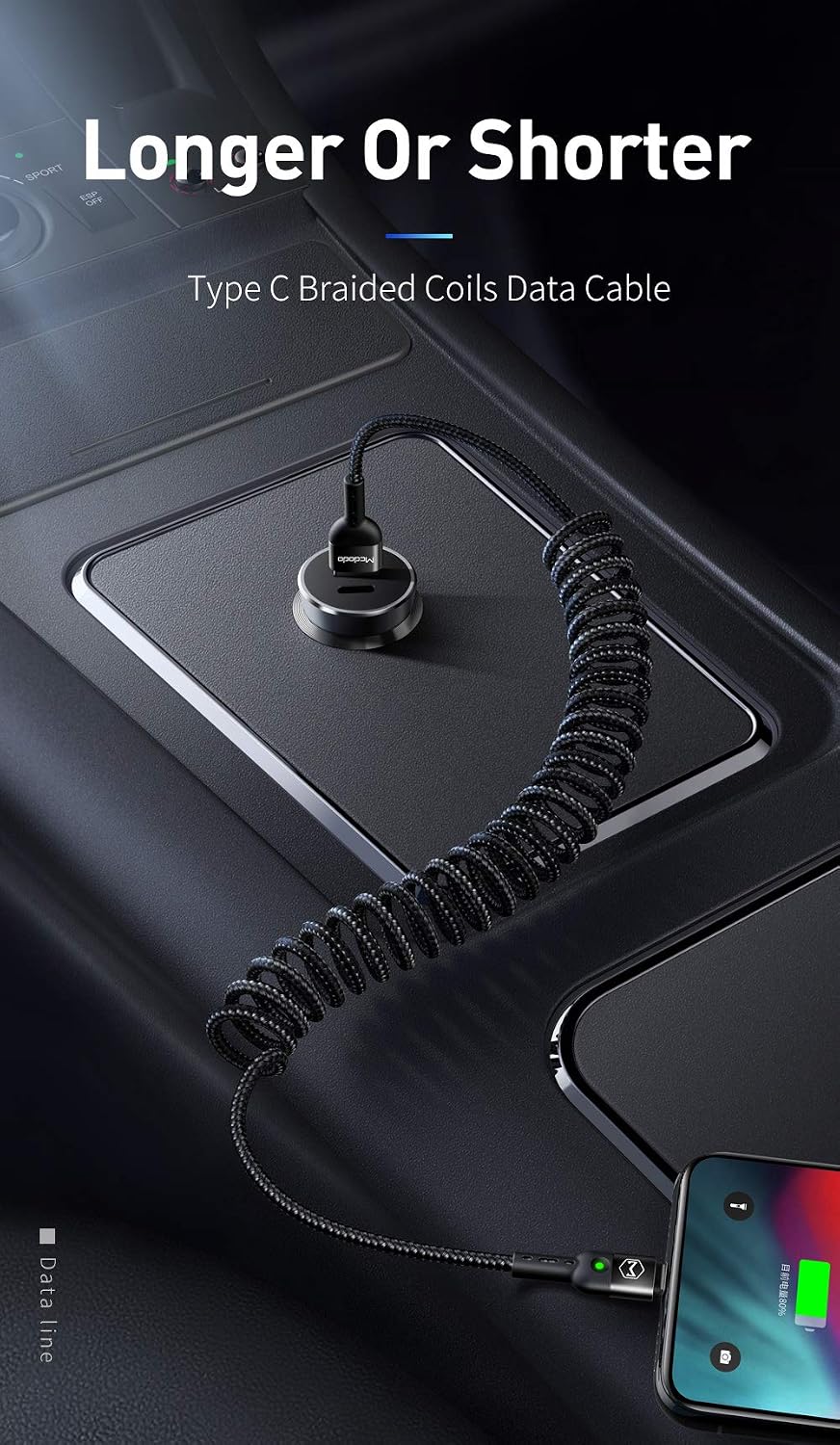 [Type-C] Anti Winding Cable, Mcdodo Quick Charge QC 4.0 USB C Charging Data Coiled Cable Nylon Braided LED Compatible with Samsung Galaxy S20 S10 S9 S8 Plus Note10 LG Google Pixel and More(Black, 6FT)