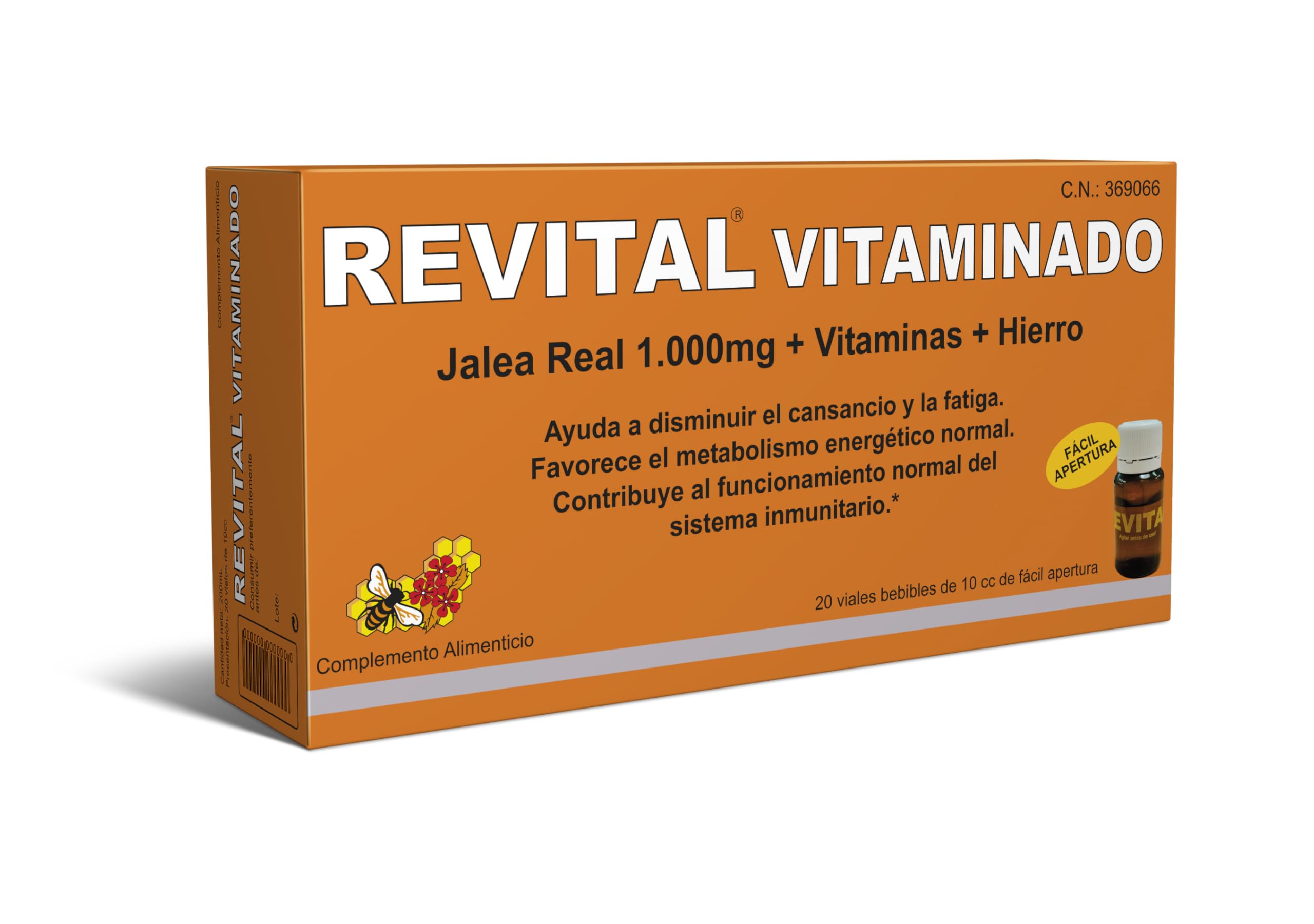Revital Vitaminado 20 Viales - Pack de 2 Unidades - Contribuye al Funcionamiento Normal del Sistema Inmunitario - Fórmula con 1.000 mg de Jalea Real, Vitaminas y Hierro