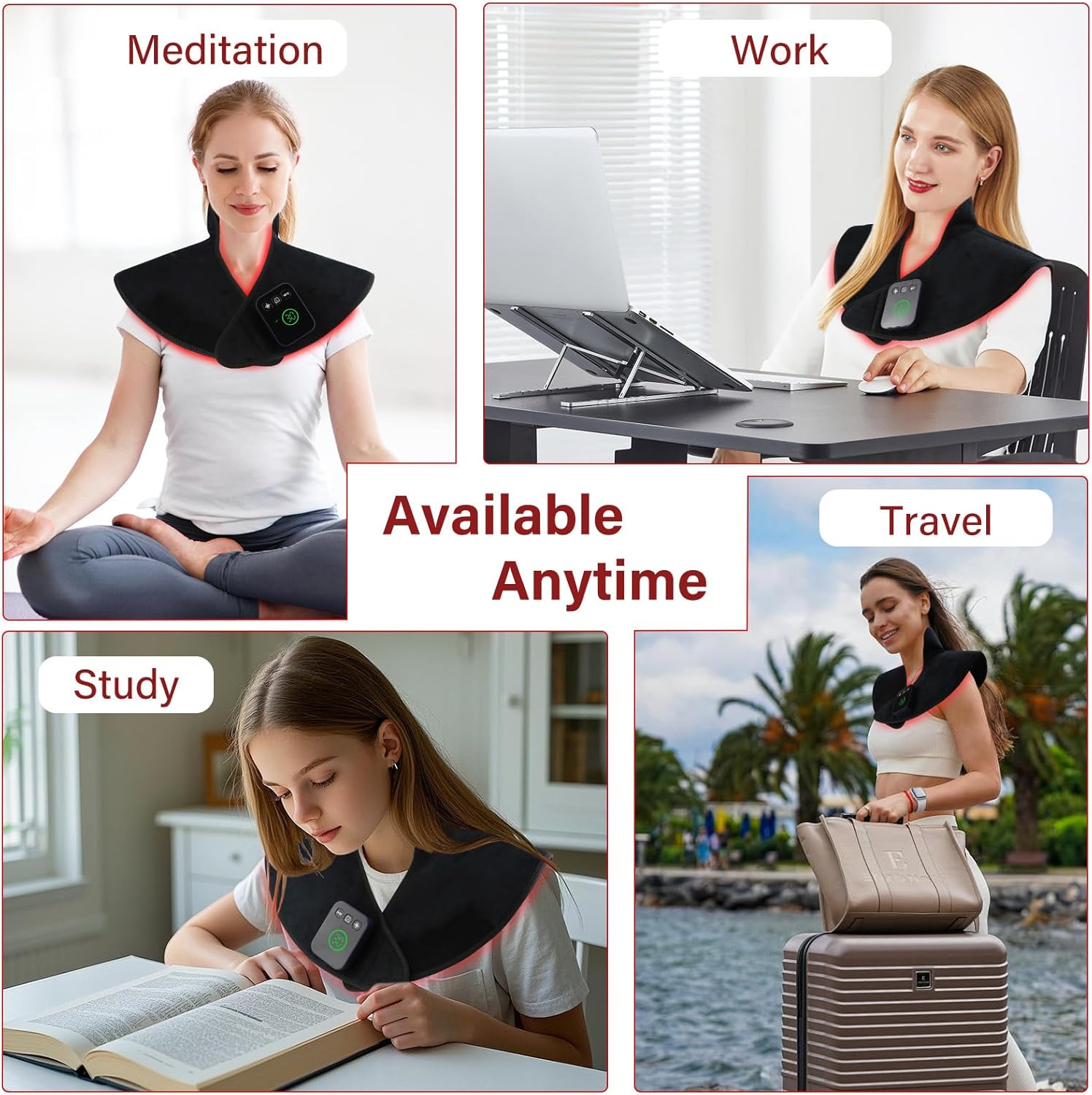 Cordless Red Light Therapy for Shoulder & Neck, Upper Back 650nm Red Light Therapy Wrap, Heating Wrap for Body Muscle Relax with 850nm Near-Infrared Light, Auto Timer, Rechargeable - Image 7