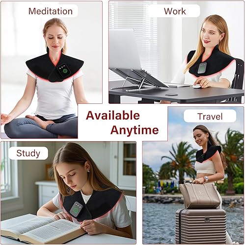 Miniatura 7 de Terapia de luz roja inalámbrica para hombro y cuello, envoltura de terapia de luz roja de 650 nm, envoltura térmica para relajación muscular