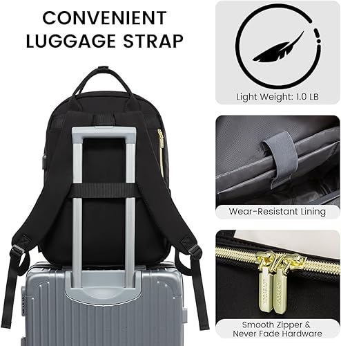 Miniatura 5 de LOVEVOOK Mochila para laptop para mujer, mochila de trabajo de moda con puerto USB, mochilas impermeables para el trabajo., negro, beige