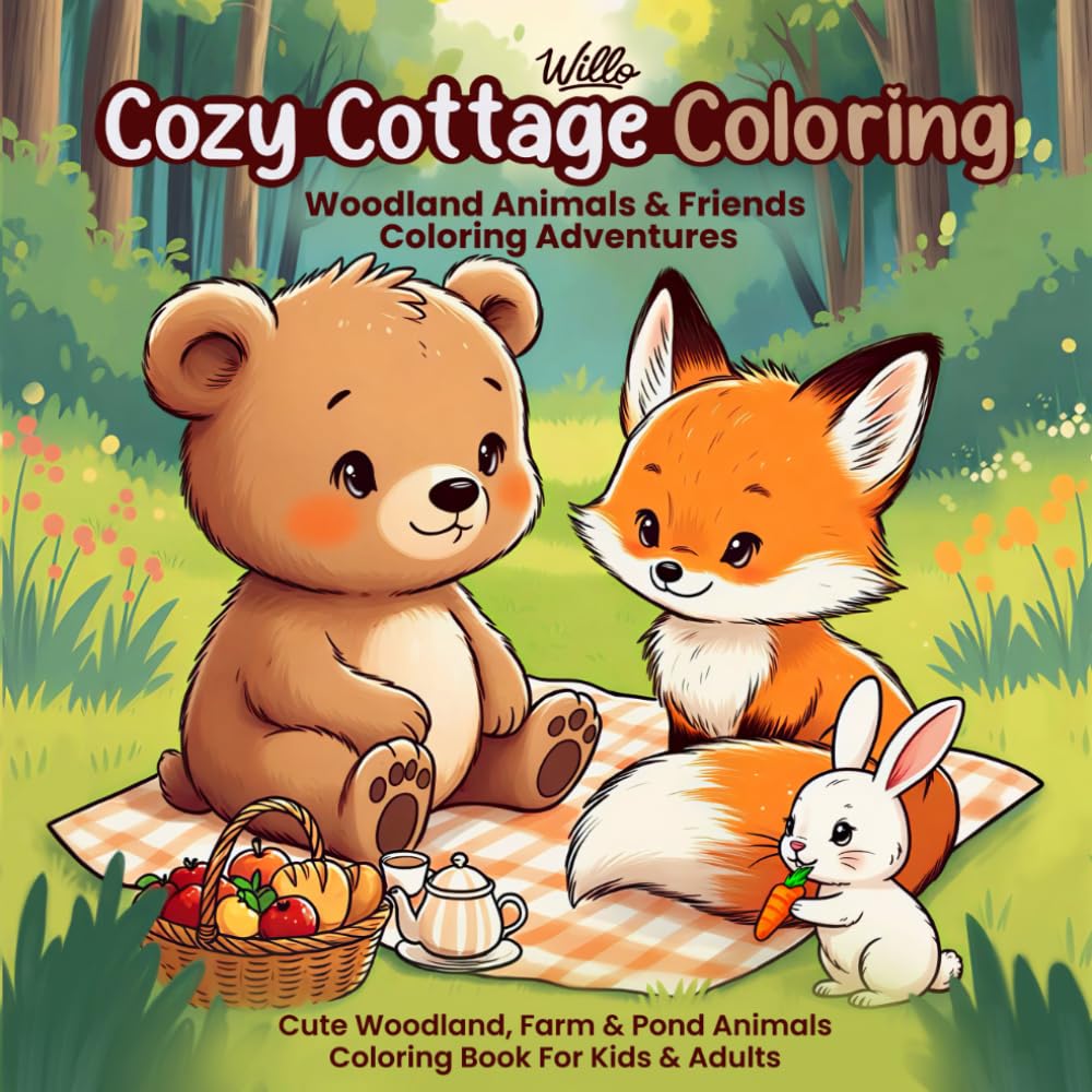 Woodland Animals and Friends Coloring Adventures: Cute Woodland, Farm & Pond Animals Coloring Book for Kids & Adults (Cozy Cottage Coloring)