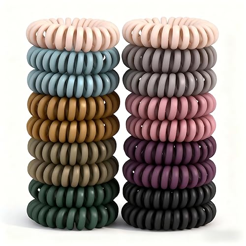TIZZYT Hair Ties, 18 Count - Vintage matte color Spiral Hair Ties, No Crease, Suitable For Women And Children With Thick Or Thinning Hair - Vintage matte color