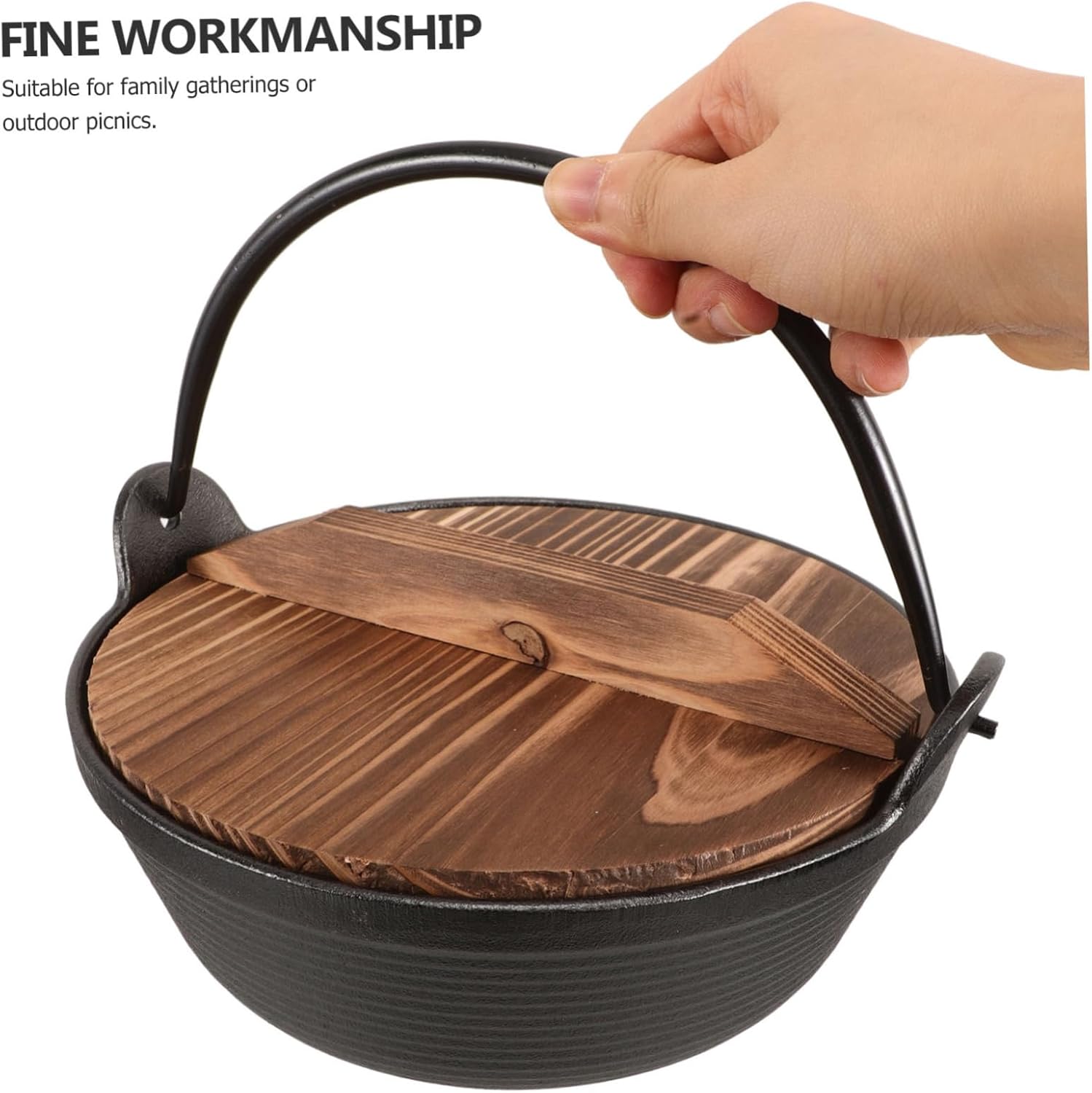 1set Cast Iron Hanging Pot Japanese Design Outdoor Cooking Pot Lid for Camping Stews and Soups for Culinary Adventures