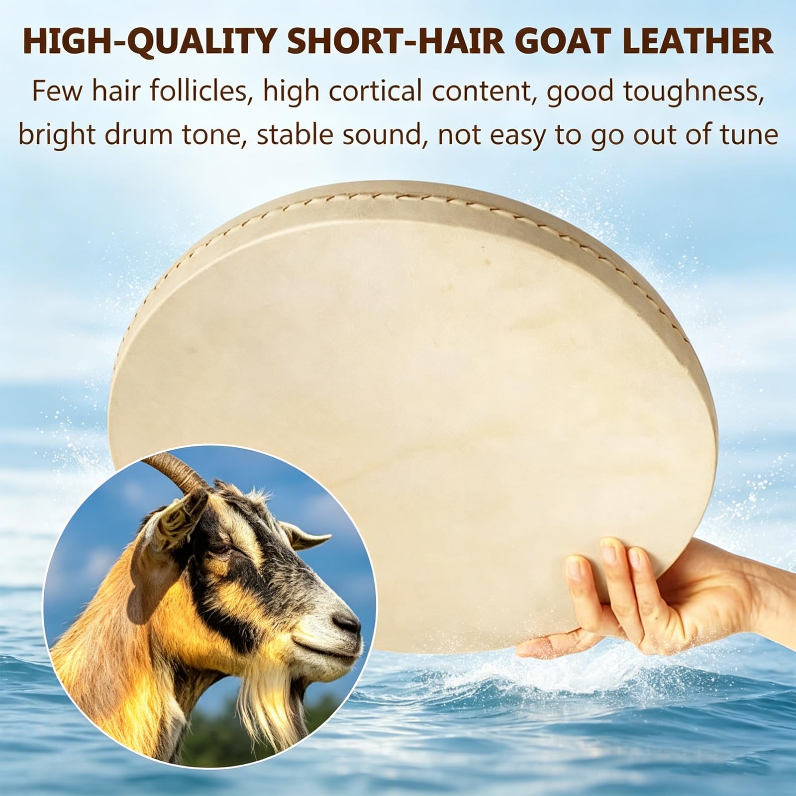 Tambour Océanique, Instrument De Percussion, Peau De Mouton Double Face, Cousu Main, pour Yoga, Concerts Et Mariages