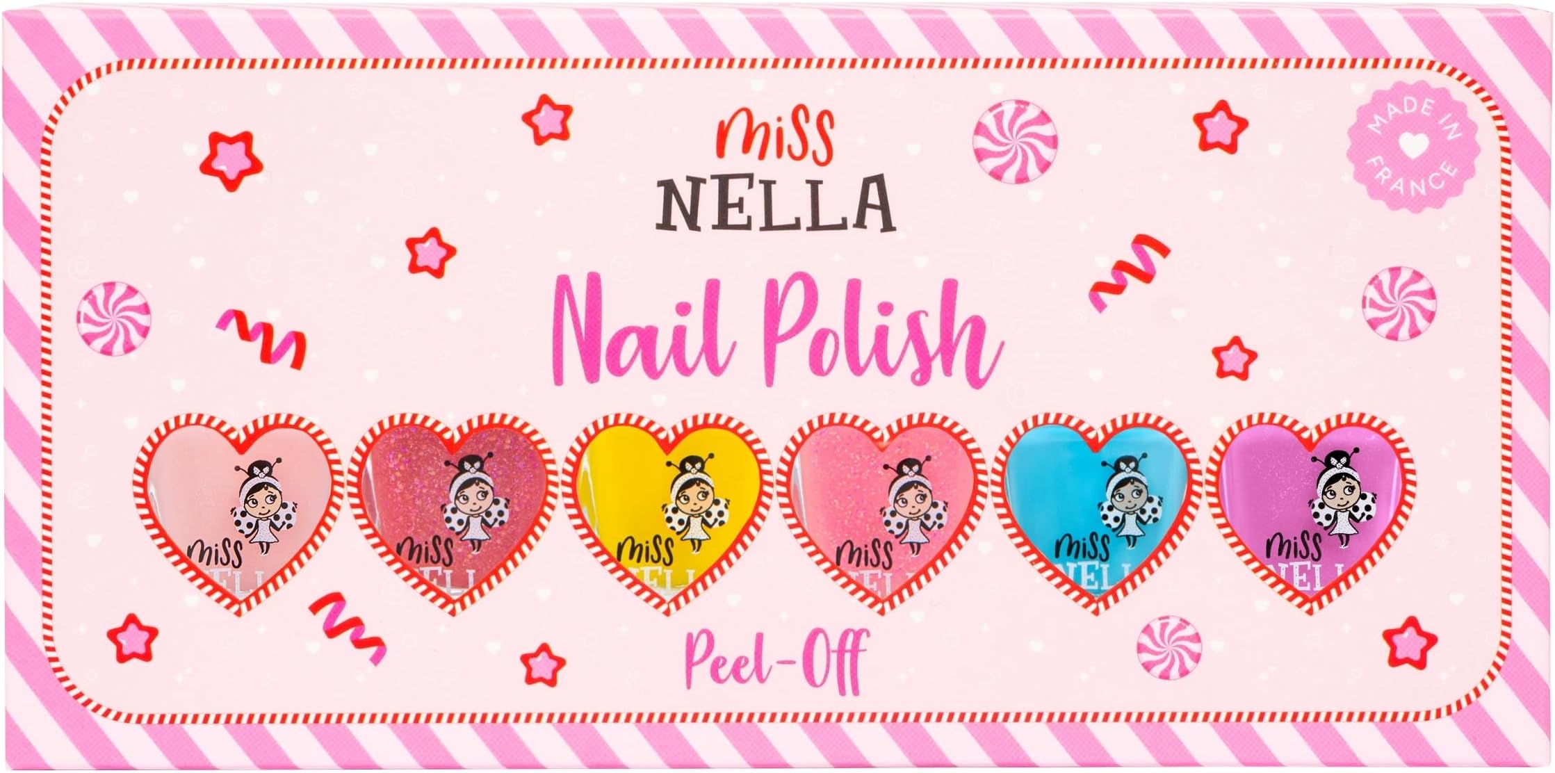 SUMMER SPARKLE 5 Varnish set- Watermelon Popsicle- pink, Blueberry Smoothie- purple, Marshmallow Overload -coral, Peach Slushie -peach, Banana Split- Yellow, Peel Off kids Nail Polish