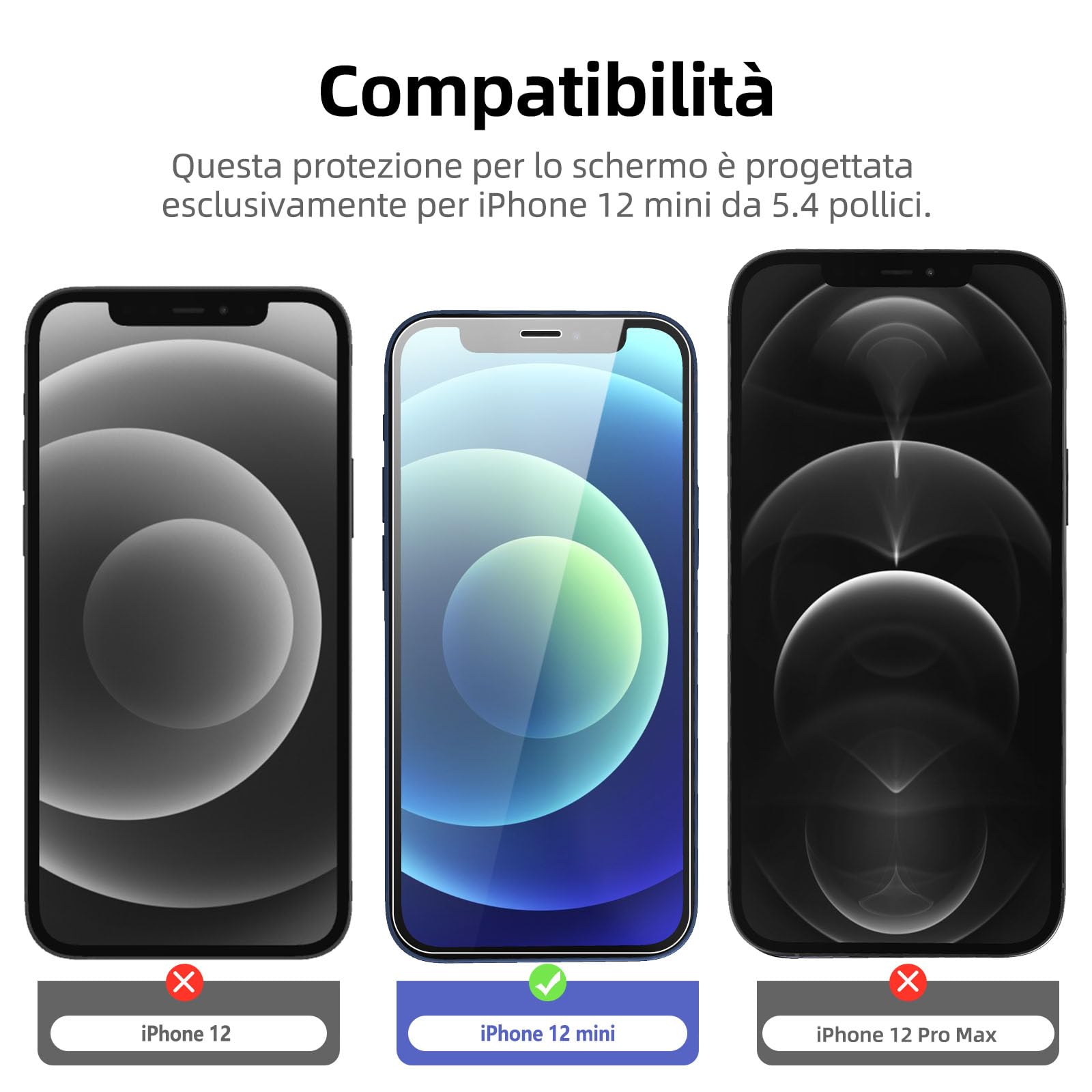 NEW'C 3 Pezzi, Vetro Temperato per 12 Mini 5,4 Pollici, Pellicola Prottetiva Anti Graffio, Anti-Impronte, Senza Bolle, Durezza 9H, 0,33mm Ultra Trasparente, Ultra Resistente