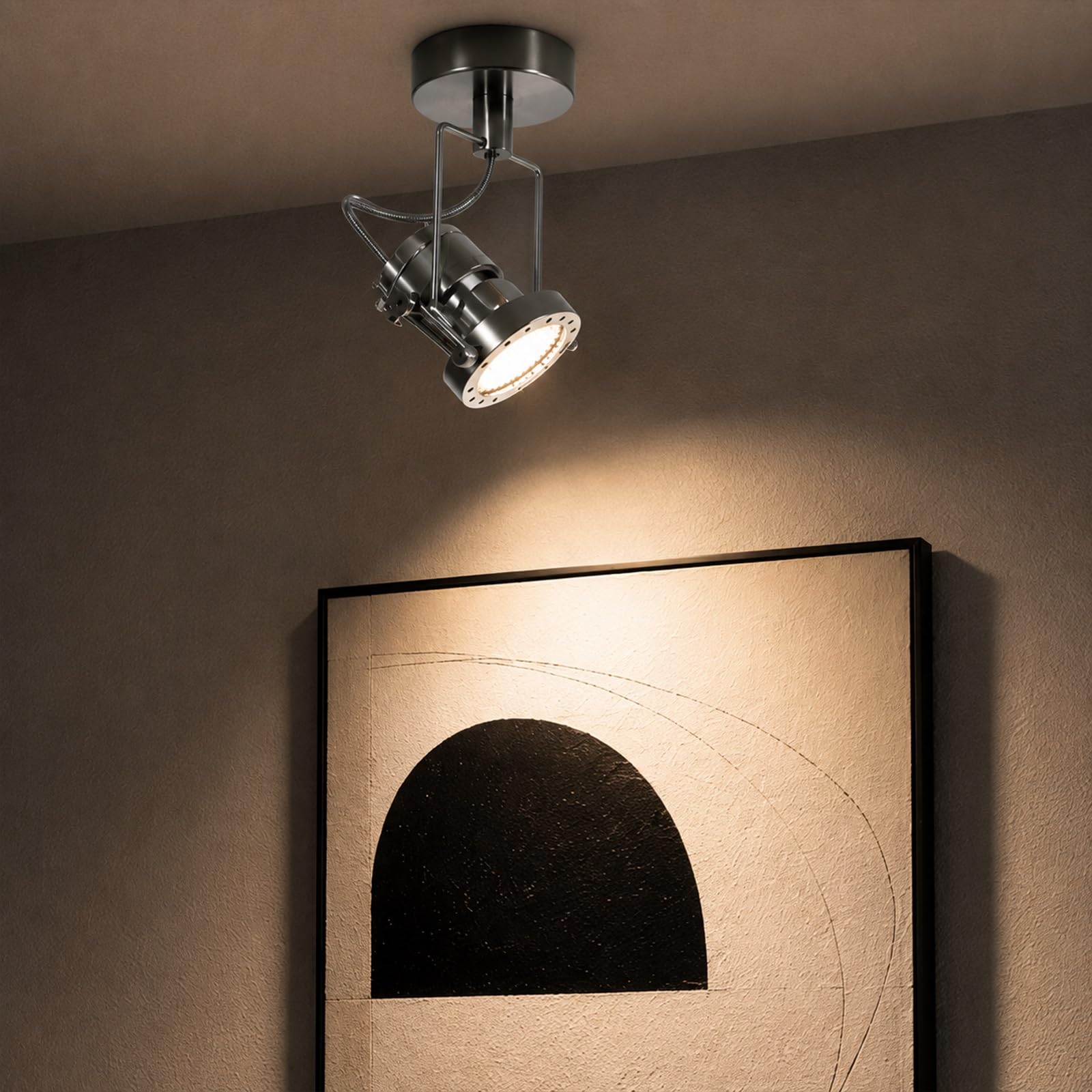 Jadssox Verstellbarer Deckenstrahler, halbbündige LED-Spotlampe, gebürstetes Nickel-Finish, 7 W, 3000 K, gerichtete Strahler, Akzentbeleuchtung for Wandkunst, Wohnzimmer, Schlafzimmer