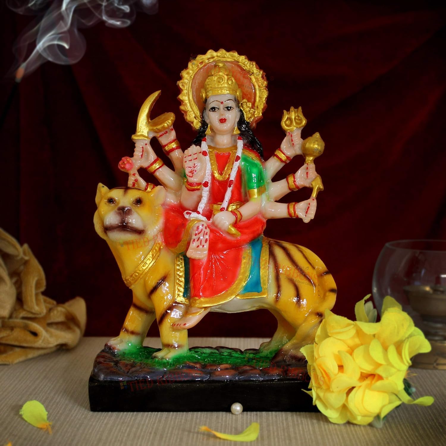 TIED RIBBONS Durga Maa Statue | Resin, 7.8 Inch | Indian Statue for Puja Decorations, Mandir, Navratri Ganesh Chaturthi, Diwali Decorations, Hindu Decor | Durga devi idol for Home Décor
