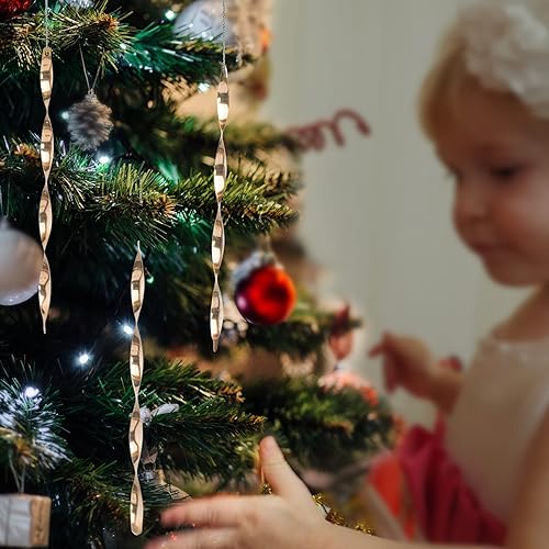 Miniatura 4 de 24 adornos colgantes de Navidad, carámbanos de aluminio torcidos para bodas, Halloween, decoración de árbol de vacaciones (brillante, 7 pulgadas,