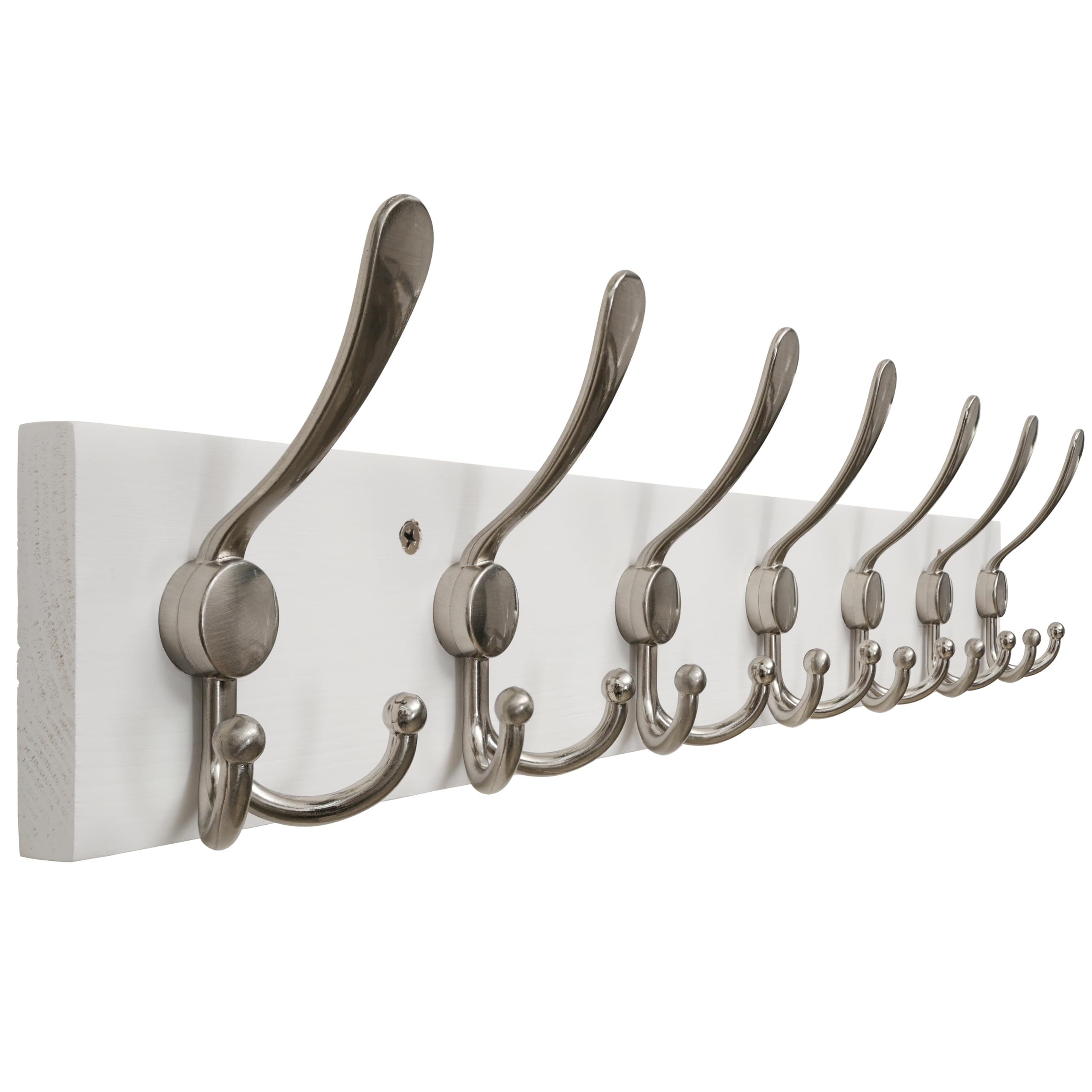 HONSKY Wall Mounted Coat Rack, White Pine Wood Spliced Panel, 7 Nickel Triple Hooks(21 Hanging Points), Sturdy Wall Coat Hanger, Wooden Coat Hooks for Entryway Hallway Bedroom,Easy Install