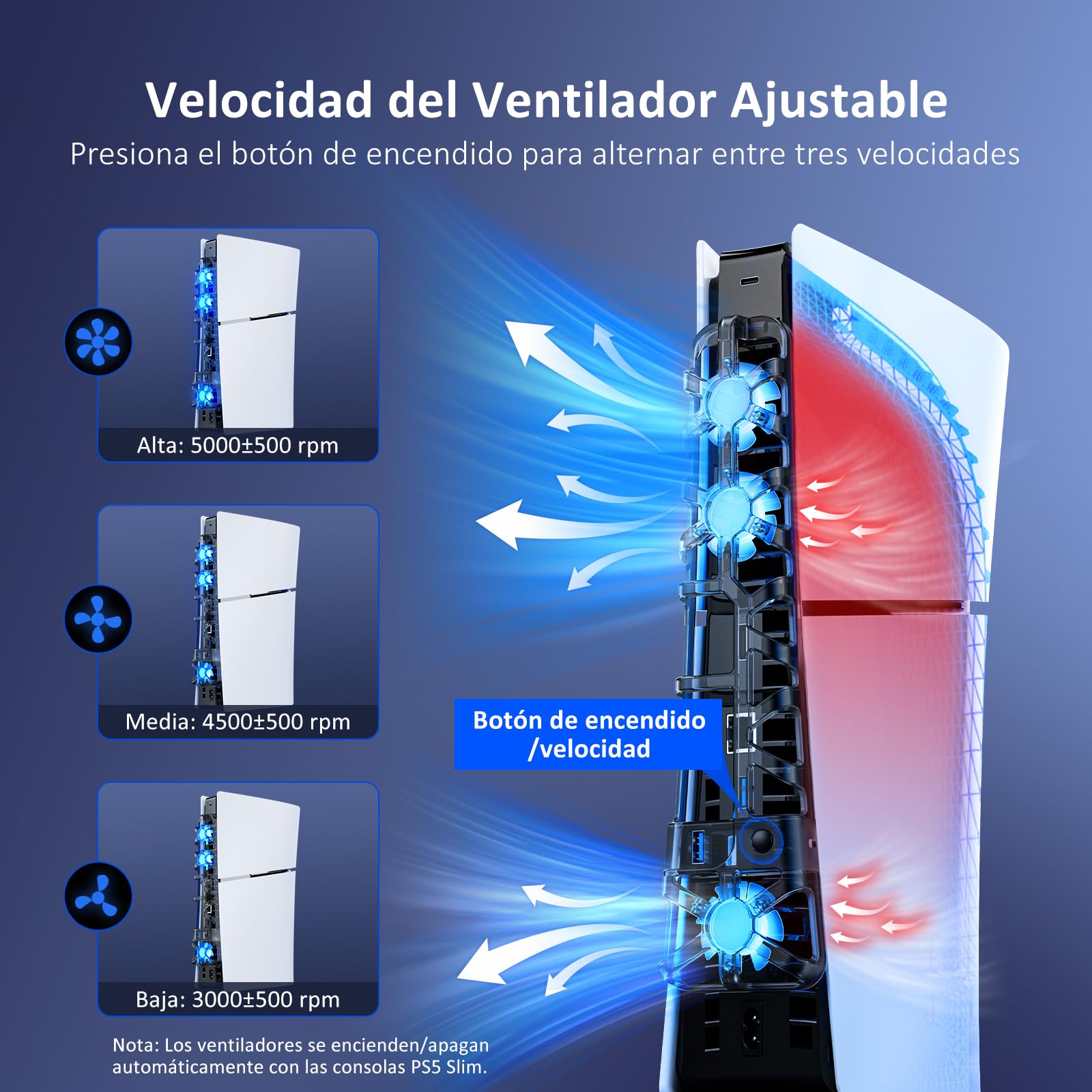NexiGo PS5 Slim Silent Enhanced Cooling Fan with Adjustable Speed, Auto Power On/Off, with USB 3.0 Port, Efficient Cooling System for Both PS5 Slim Disc and Digital Editions