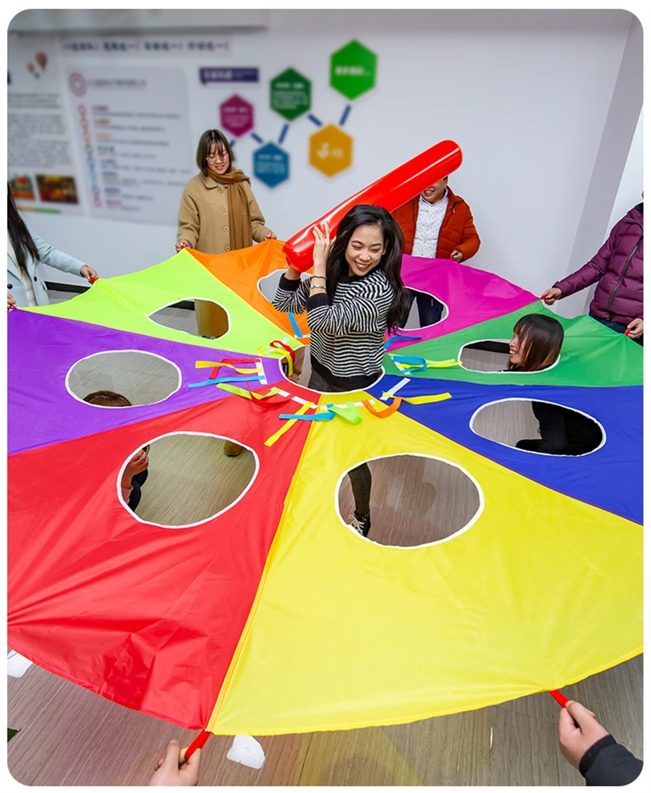 Juego de paracaídas con agujeros, juego de entrenamiento de agilidad para niños, juego de paracaídas de lágrima, paracaídas