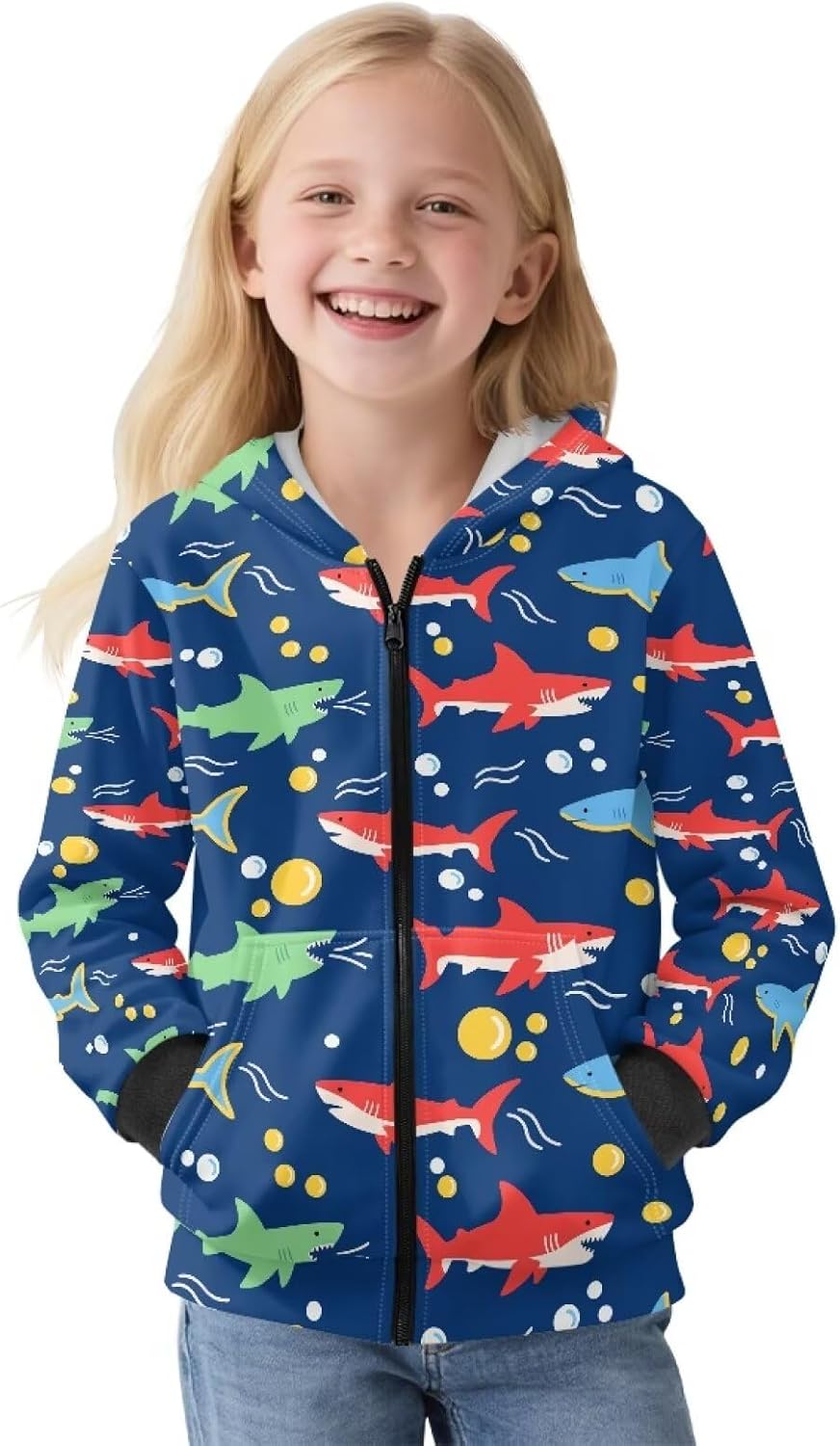 Girls' Full-Zip Hoodie Sweatshirt Girl Long Sleeve Hooded Jacket Girls' Zip-Up Hoodie Sweatshirt with Pockets