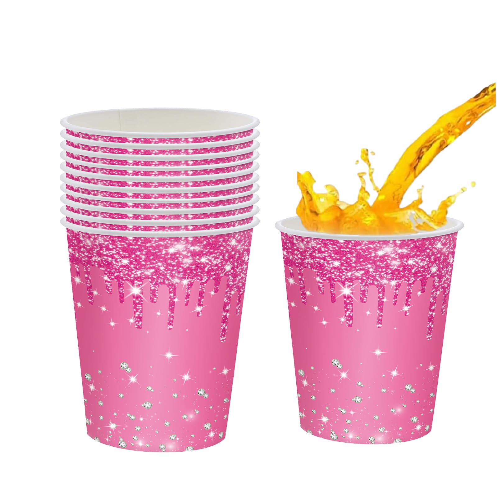 40pcs Hot Pink Diamond Paper Cups,9oz Disposable Tableware Party Cups ｜Solid Colour Paper Cup Party Drinking Cup for Birthday,Wedding,Picnic, BBQ,Bar,Restaurant and Party Supplies Table Decorations