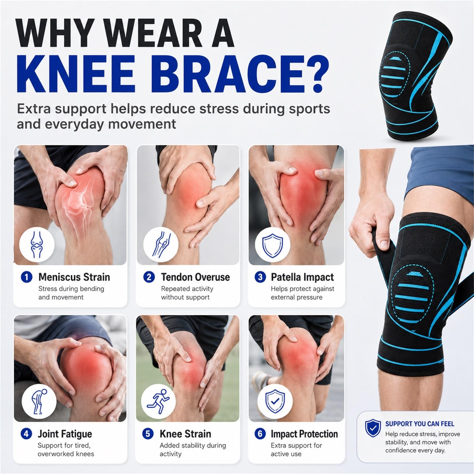 Verstellbare Kniebandage mit Kniescheibenschutz und Kompressionsmanschette für Laufen, Volleyball, Radfahren und andere Sportarten. Orthopädische Knieschoner zur Linderung von Gelenkschmerzen und