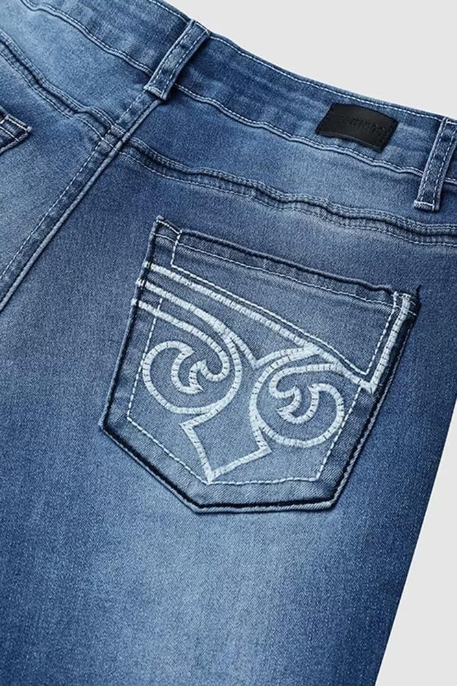 Flamingals Boot Cut Jeans for Women Trendy Stretch Jeans Butt Lifting Tummy Control Denim Pants Sea Blue 2XL