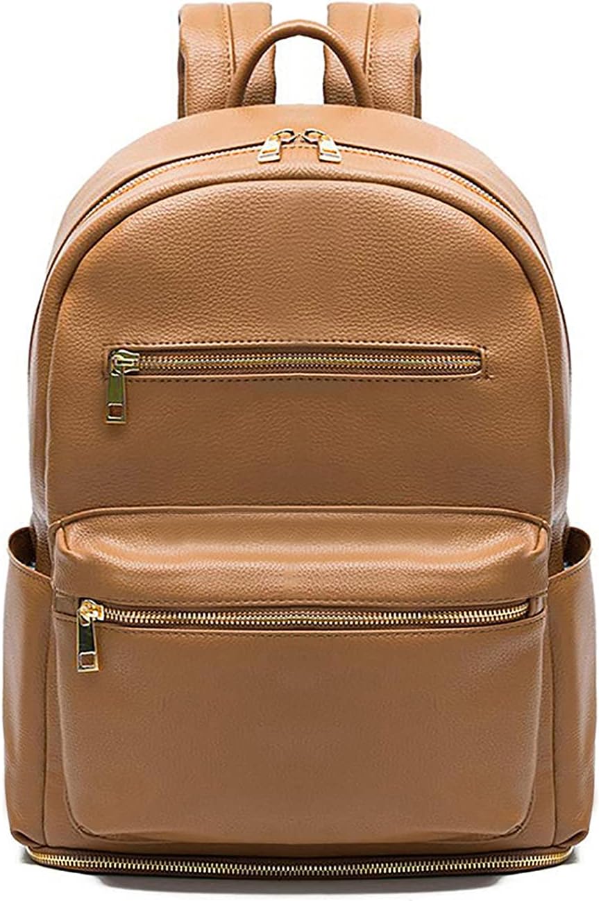 Nappy Changing Bag with Bottom Waterproof Compartment Pocket & Insulated Pockets by Miss Fong Baby Changing Bag Baby Bag Backpack Maternity Hospital Bag Leather Diaper Bag for Mum and Dad -Brown