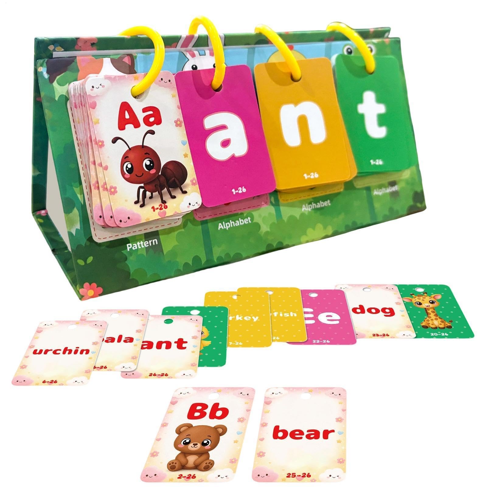 Alphabet-Lernkarten Aufstellbares englisches Alphabet-Buchstabierbuch mit | Kindergarten-Lernkarten für Zuhause, Reisen, Schule, Kita, Kindergarten, frühe Leseentwicklung, Kinder von 3-8 Ja