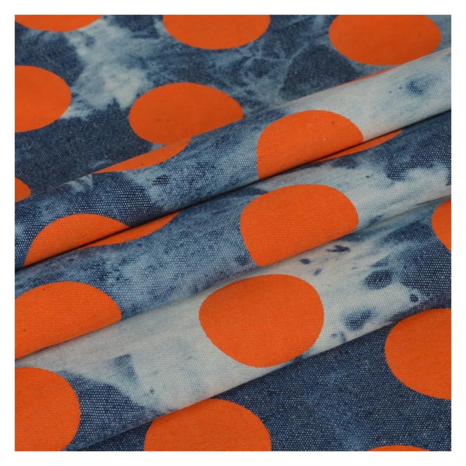 Summer Thin Non Elastic Blended Printed Denim Fabric for Quilting Sewing Clothes Skirt per Half Meter(Orange)