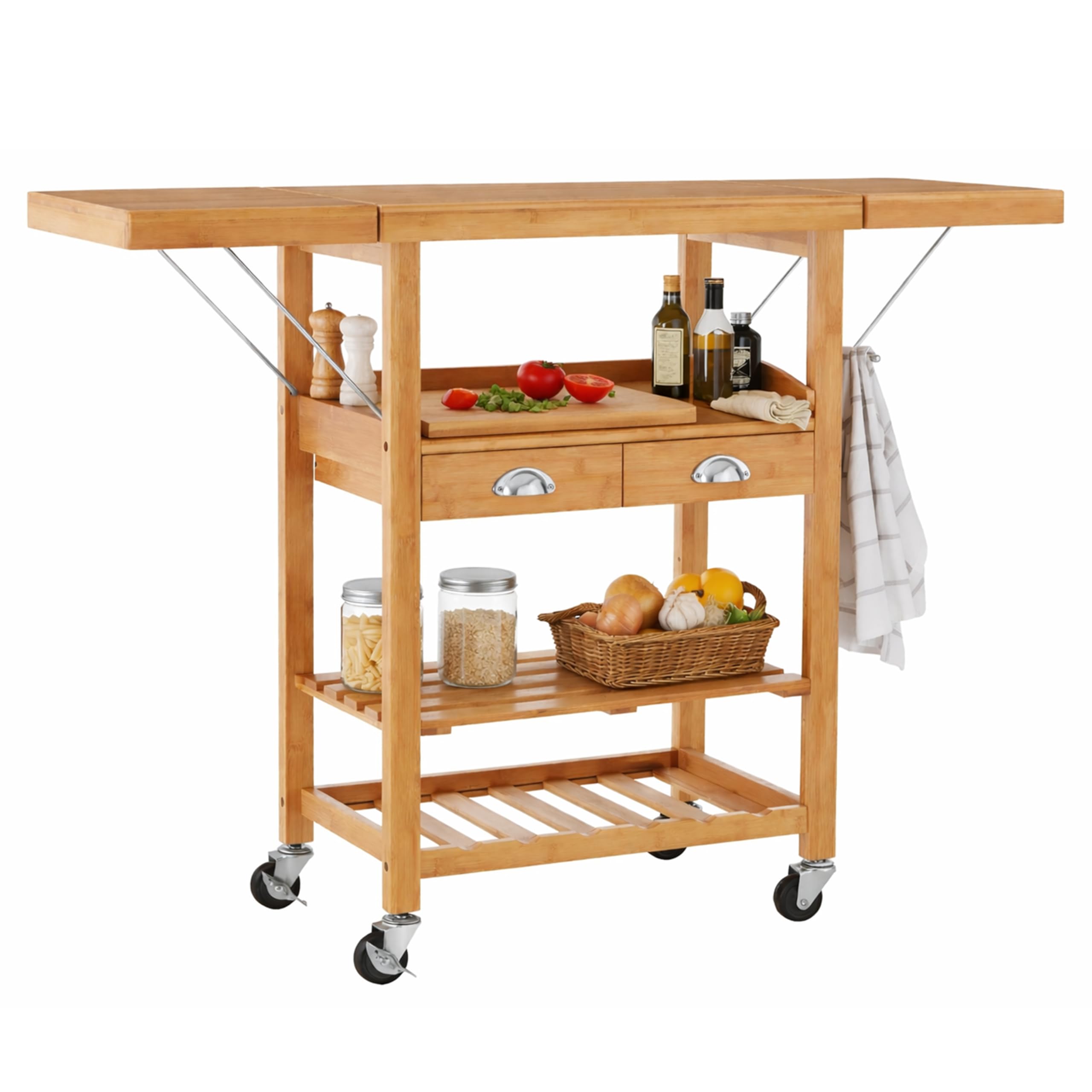 Premier Housewares Kitchen Trolley, Wood, Natural, 40 x 125 x 90 cm