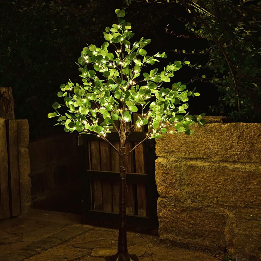 Lampe LED en Feuille d'Eucalyptus, Alimentée par USB Lampe Artificielle en Eucalyptus Blanc Chaud, Vintage Lumineuse Intérieur et Extérieur Décoration Lumière d'Arbre Plantes Vertes,180cm