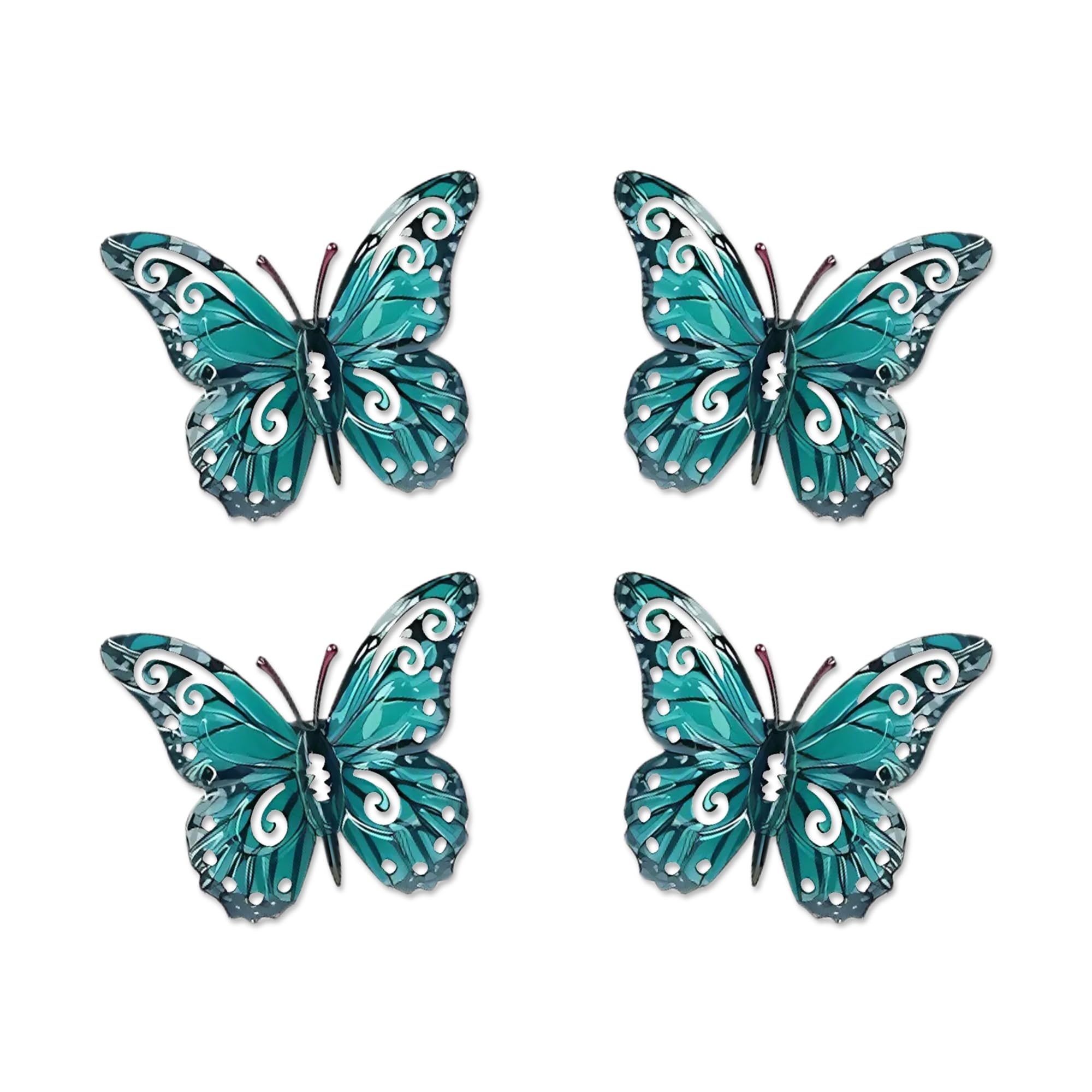 Lotus Set of 4 Metal Butterfly Wall Art Decorations, Red/Yellow/Green/Blue Garden Fence Ornaments for Outdoor Walls, Sheds & Indoor Home Decor (Blue)