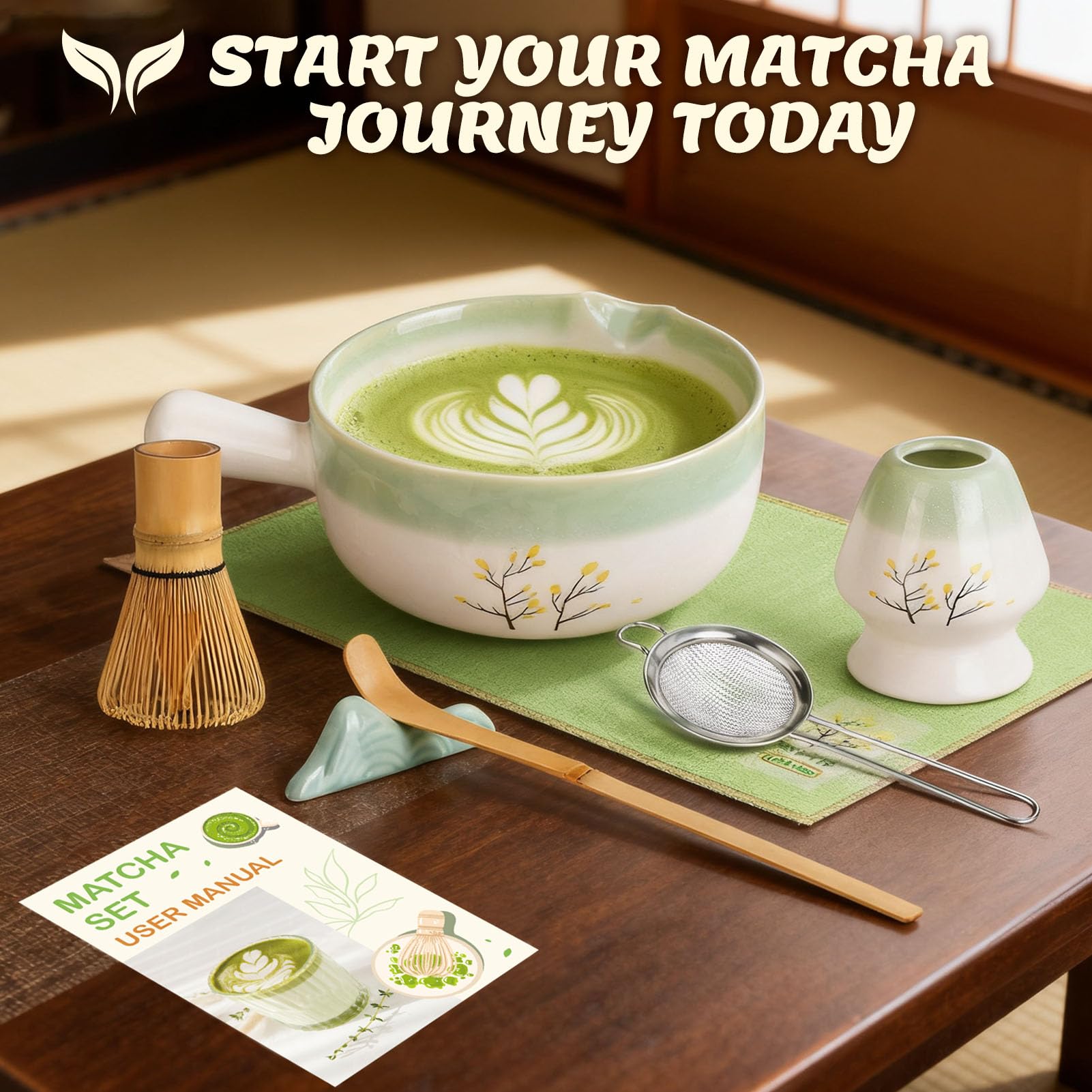 Matcha Whisk Set, Matcha Set Home and Kitchen, Matcha Kit Handled Matcha Bowl Tea Set, Christmas Gifts for Women Mom, Kitchen Decor And Accessories, Matcha Sifter Tea Cup Set Christmas Kitchen Decor