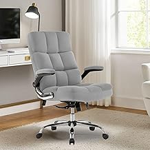 LAKDI Furniture Co � Premium Velvet Fabric High Back Office Chair - Adjustable Tilt, Flip-Up Arms, Ergonomic Design, Thick and Soft Padding, Executive Boss Chair-111011268-02-Grey