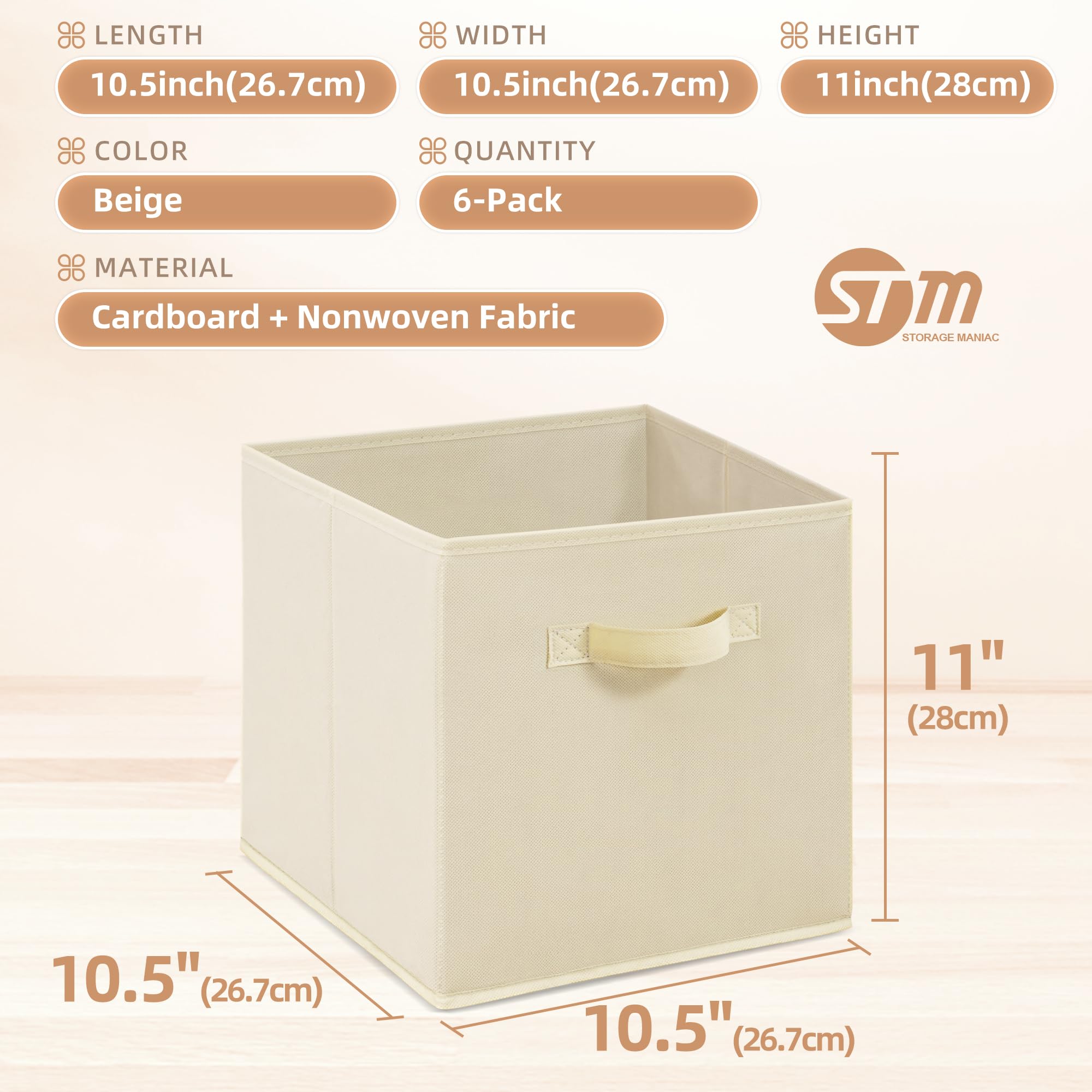 STORAGE MANIAC Cubos de almacenamiento, contenedores de almacenamiento plegables de 11 pulgadas con asas, paquete de 6 contenedores plegables de tela para organización, contenedores de almacenamiento