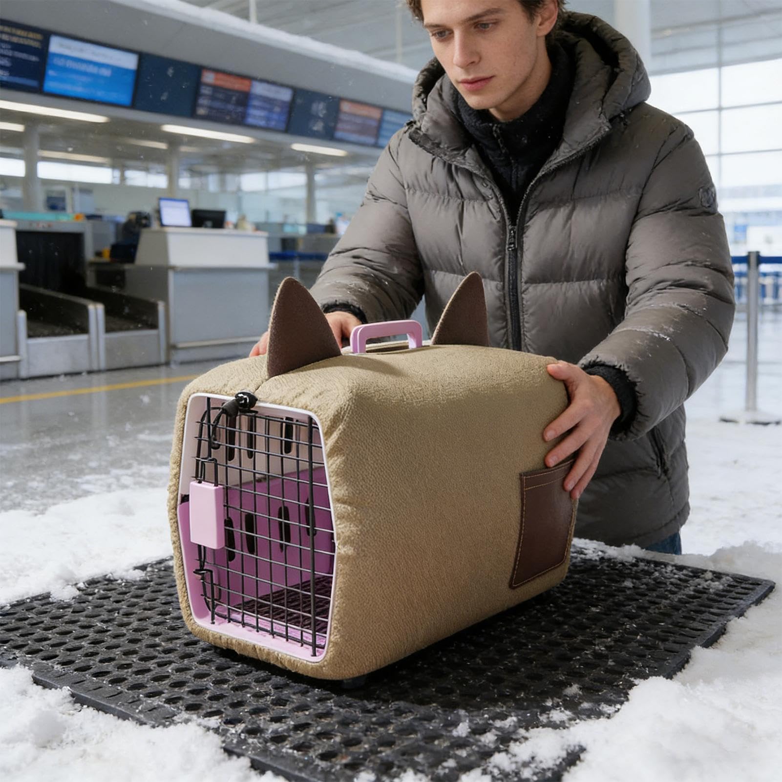 Hundekäfig-Abdeckung, 540 g, kleine Kistenabdeckung mit Kordelzug, isolierter lichtblockierender Schatten, -Transport-Sonnenschutz, wärmend, winddicht, Baumwollunterstand – für Wohnung