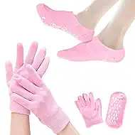 Moisturizing Gloves and Socks, Gel Spa Moisturizing Therapy Sock ＆ Glove, Overnight Gloves for Dry Hands, Repair and Soften Aging, Hand and Feet Care for Chapped and Dry Skin (Pink)