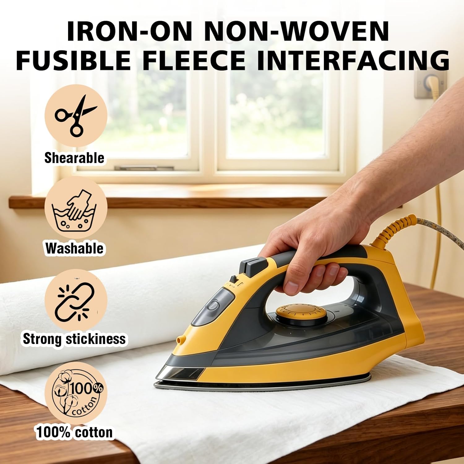 Fusible Fleece Interfacing for Sewing, 17.5x10 Inch Iron-On Interfacing, Soft & Durable Sewing Supplies for Garments, Crafts, Quilting & Home Décor (Light Weight)