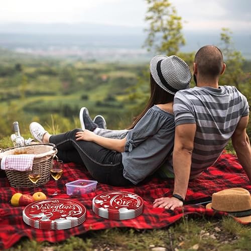 Miniatura 7 de Gernie 20 platos de papel para el día de San Valentín, platos de postre de corazón rojo de 7 pulgadas y 9 pulgadas, platos de cena, vajilla