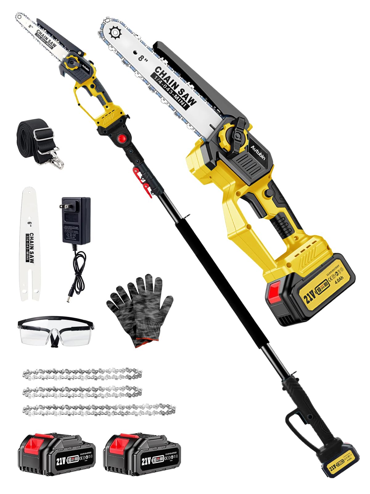 Autubin 2-in-1 8 and 6 Inch Bars Pole Saw