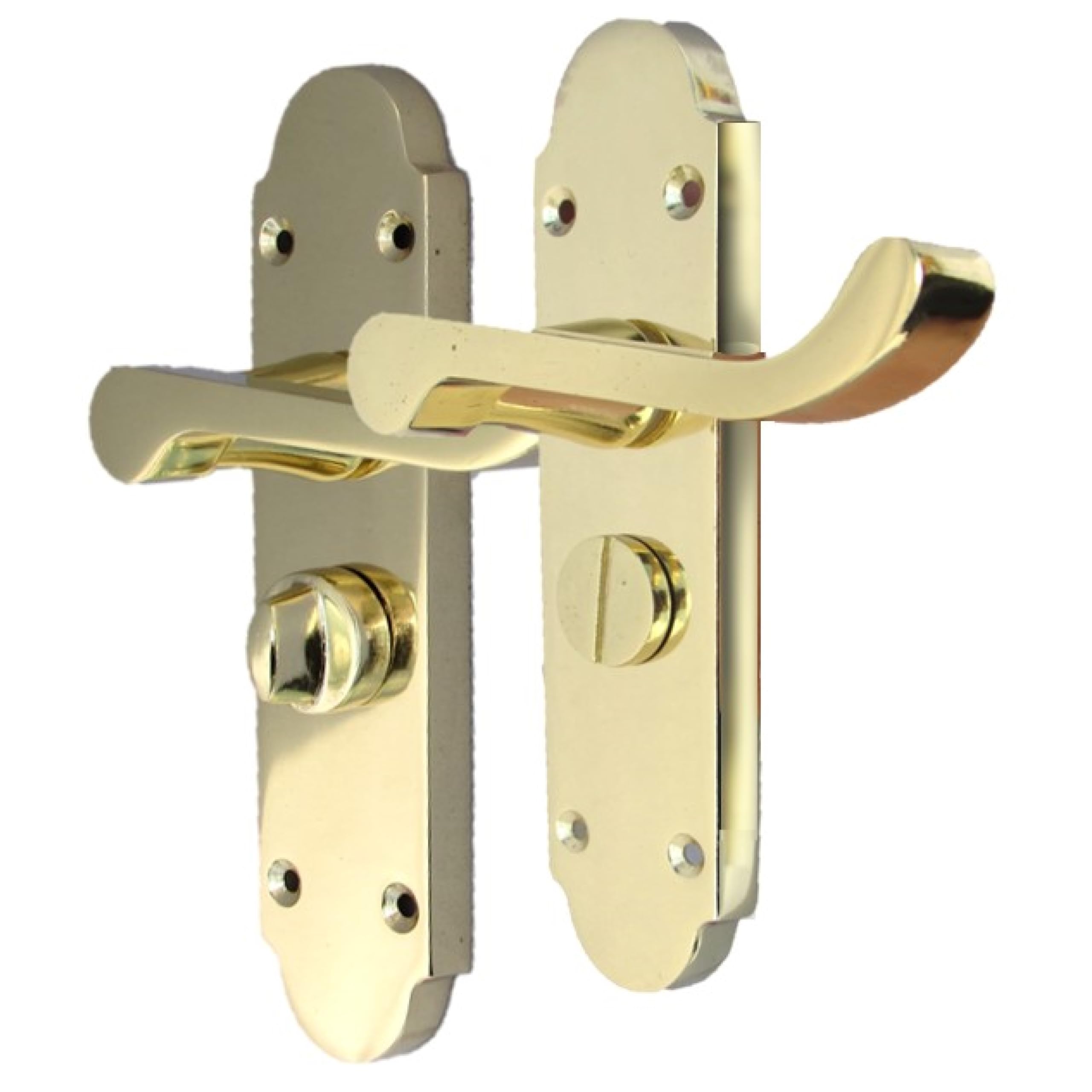 Epsom Door Handle Epsom Scroll Brass Plated Privacy Bathroom Handles - Brass Plated Door Handles Set (Privacy Lock) 2 Sets with Tubular Latch.victortian Door Handles. Internal Door Handle Sets
