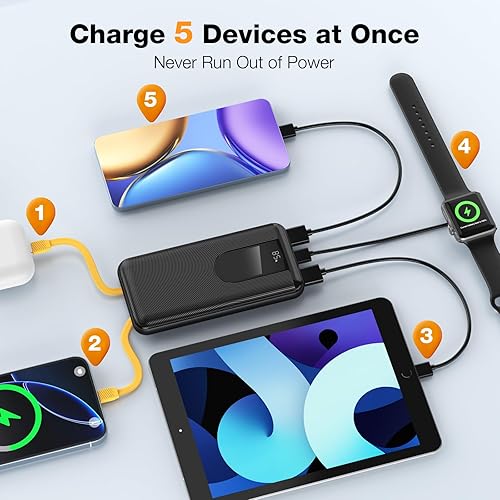 Miniatura 3 de Cargador portátil con cable integrado, cargador de batería de carga rápida de 22.5 W 10000 mAh con pantalla LED, batería esencial de viaje delgada