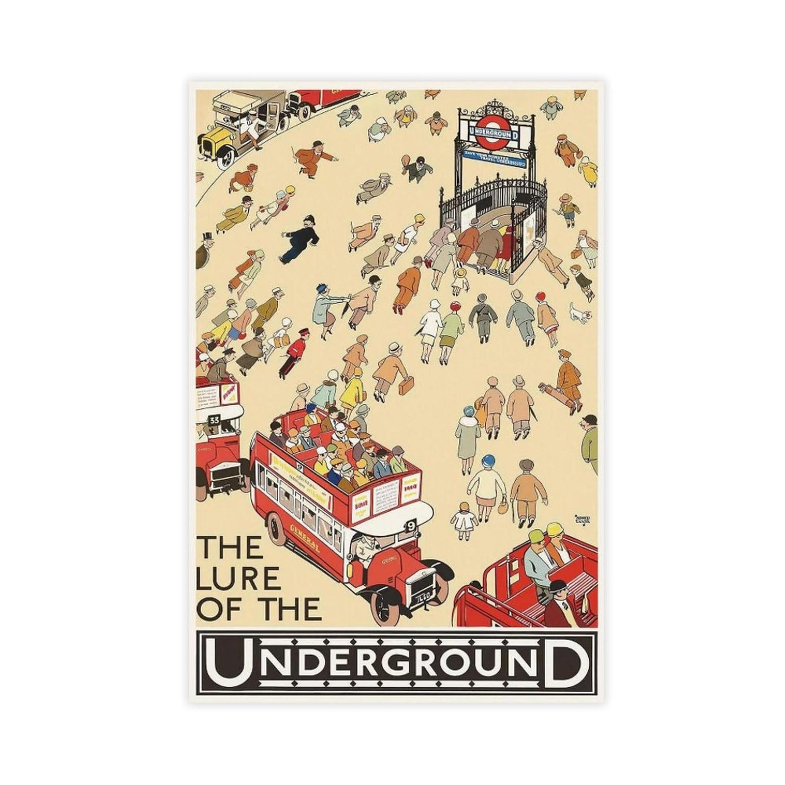 QOGDAF Poster vintage su tela, motivo: The Lure Of The Underground, decorazione per camera da letto, ufficio, camera da letto, regalo, 60 x 90 cm