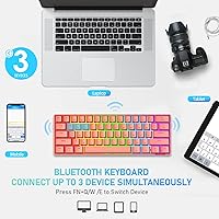 Vista 5 de Teclado mecánico inalámbrico 60% de modo dual BT5.0USB-C para juegos con retroiluminación arco iris, compacto, 61 teclas, ergonómico, recargable
