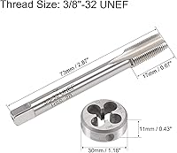 Vista 2 de uxcell 3/8 "-32 UNEF Juego de dados y grifos, HSS Macho de rosca de máquina con troquel de roscado redondo, mano derecha