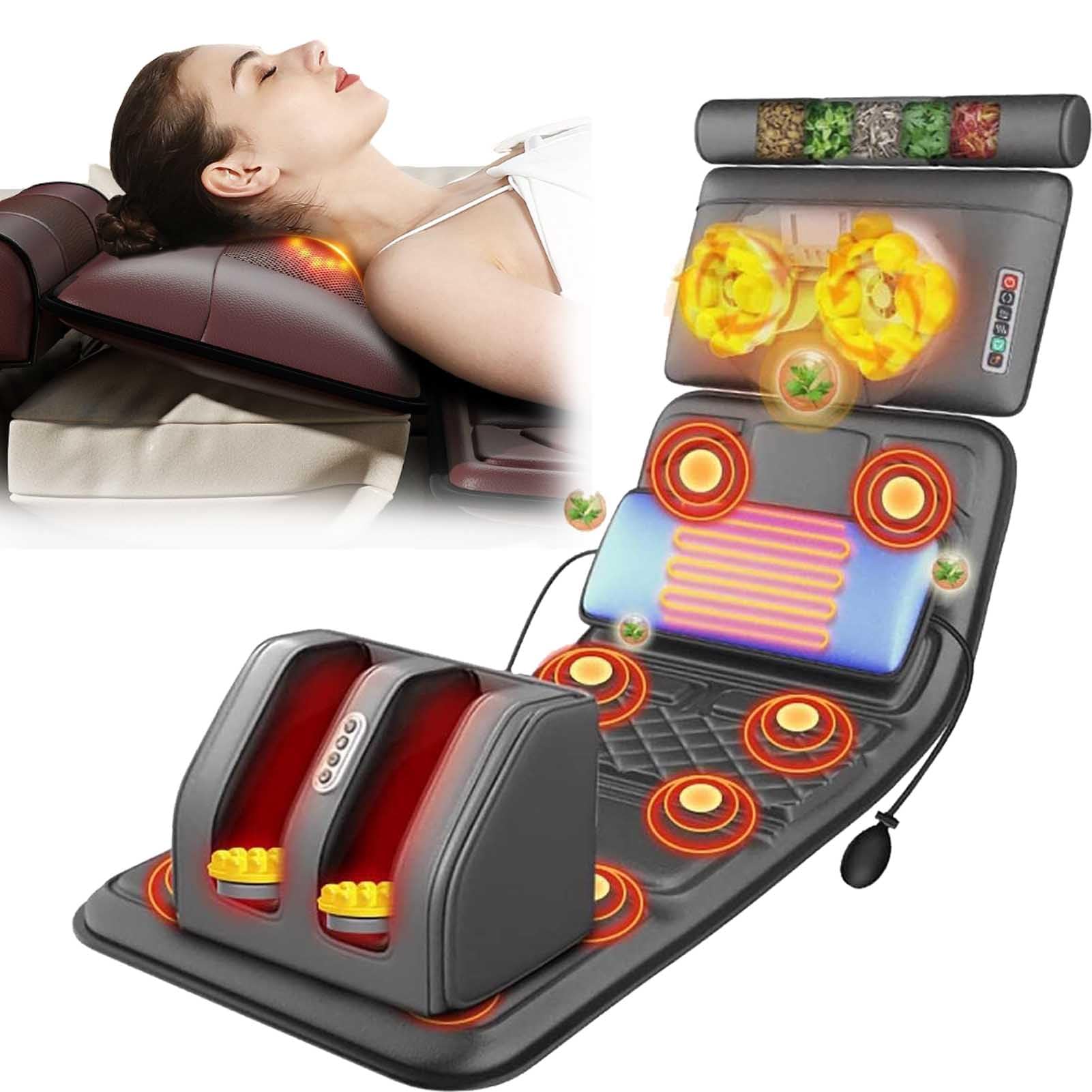 Tappetino per massaggio completo del corpo con calore, massaggiatori vibranti per tutta la schiena a 10 motori, rilassamento muscolare del collo, della schiena, della zona lombare e del polpaccio