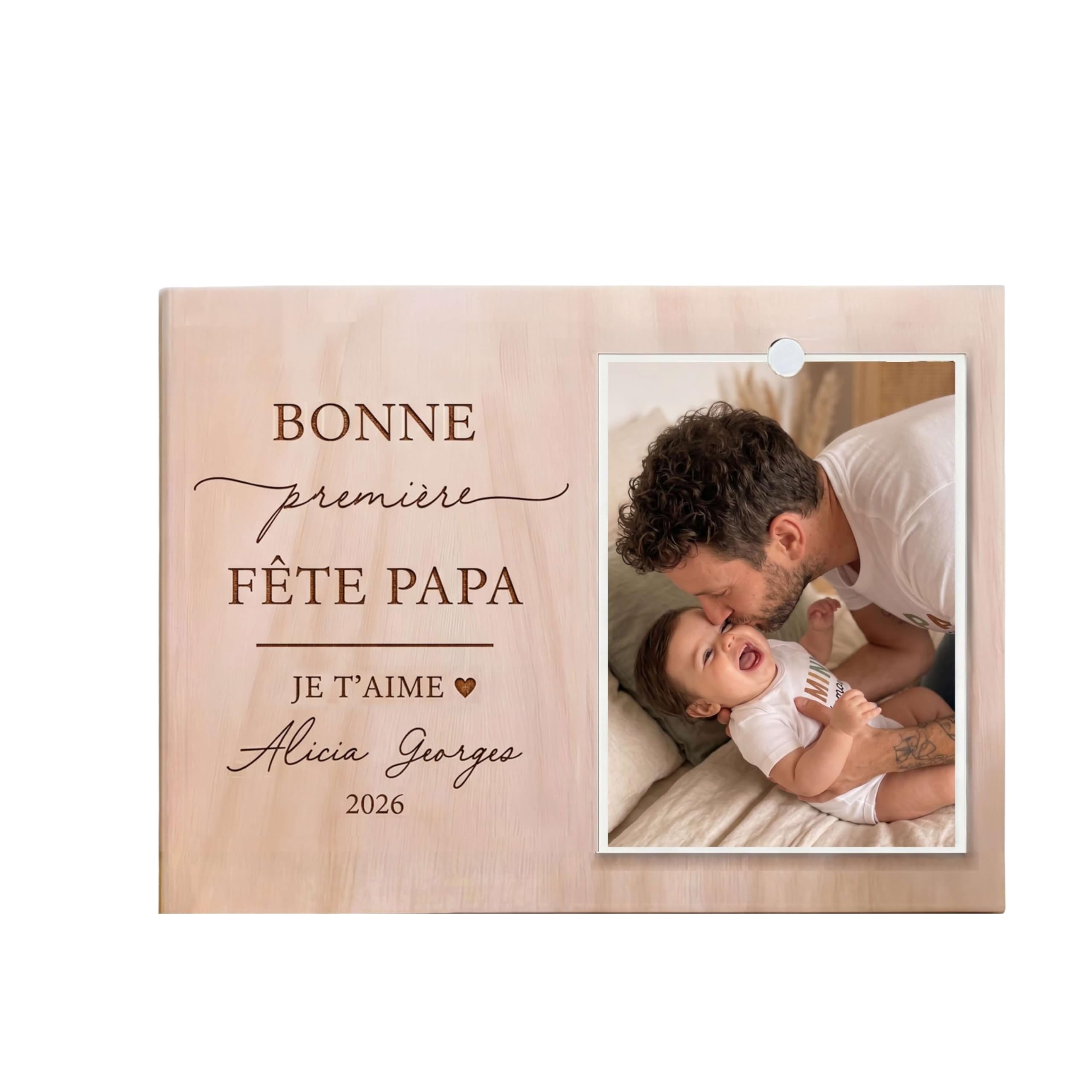 idée cadeau fête des pères personnalisé, 1ère fête des pères cadre photo gravé en bois, bonne fête papa, cadeau original futur papa