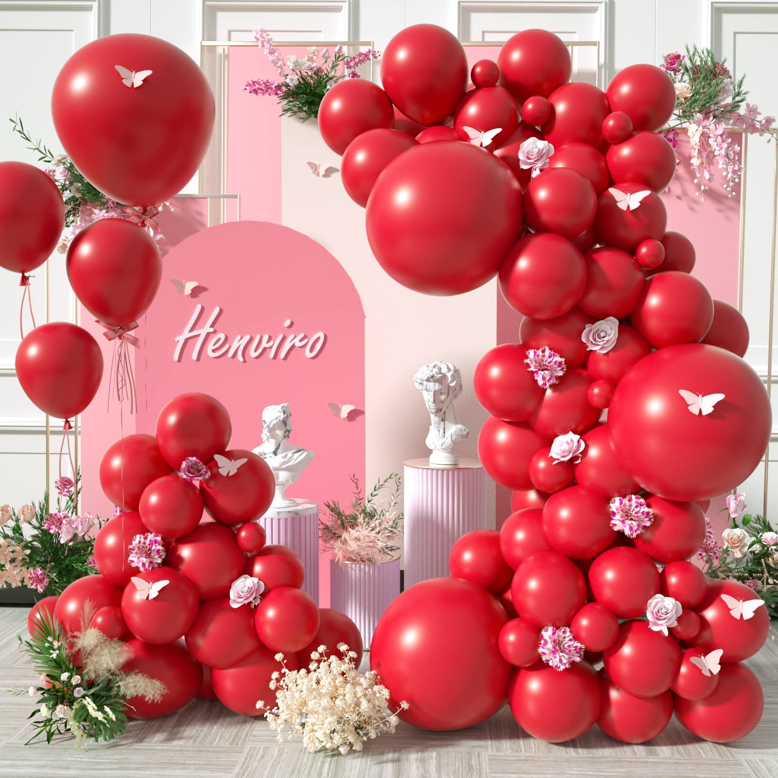 Henviro Red Latex Party Balloons - 154 Pcs 5/10/12/18 Inch Balloons Helium Quality Latex Balloons As Birthday Party Balloons/Graduation Balloons/Valentines Day Balloons/Baby Shower/Wedding