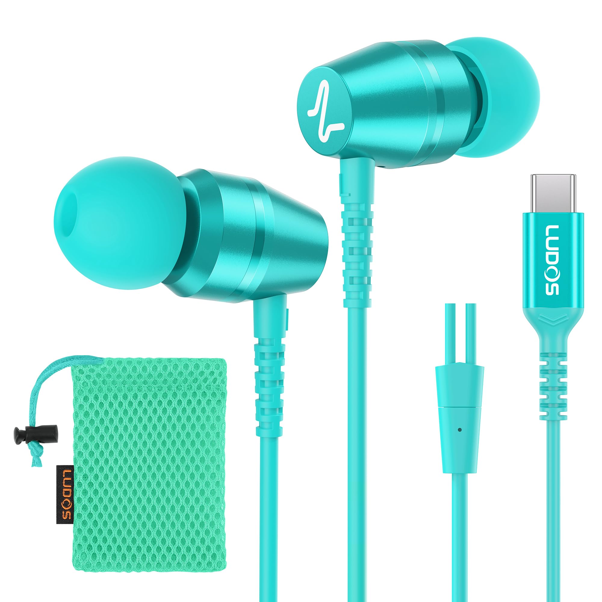 LUDOS OMNITONE USB C Headphones for iPhone 16 15 Pro Max Plus iPad Pro, 5 Years Warranty, USB-C Earbuds for Samsung Galaxy S24 S23 S22 S21 S20 A55 A54