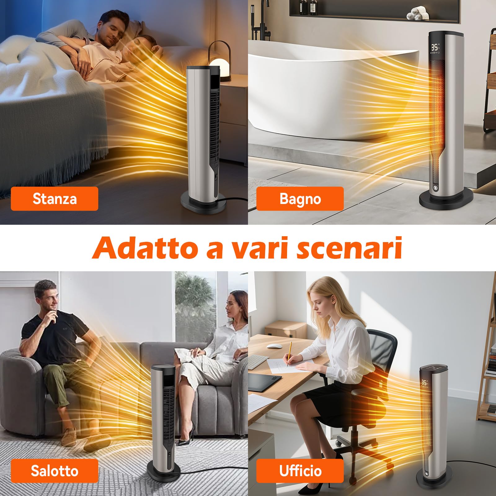 Stufetta Elettrica Basso Consumo 2000W PTC con Telecomando, Termoventilatore, Oscillazione, Timer, Protezione Surriscaldamento e Ribaltamento, Temperatura Regolabile per Bagno, Camera e Interni