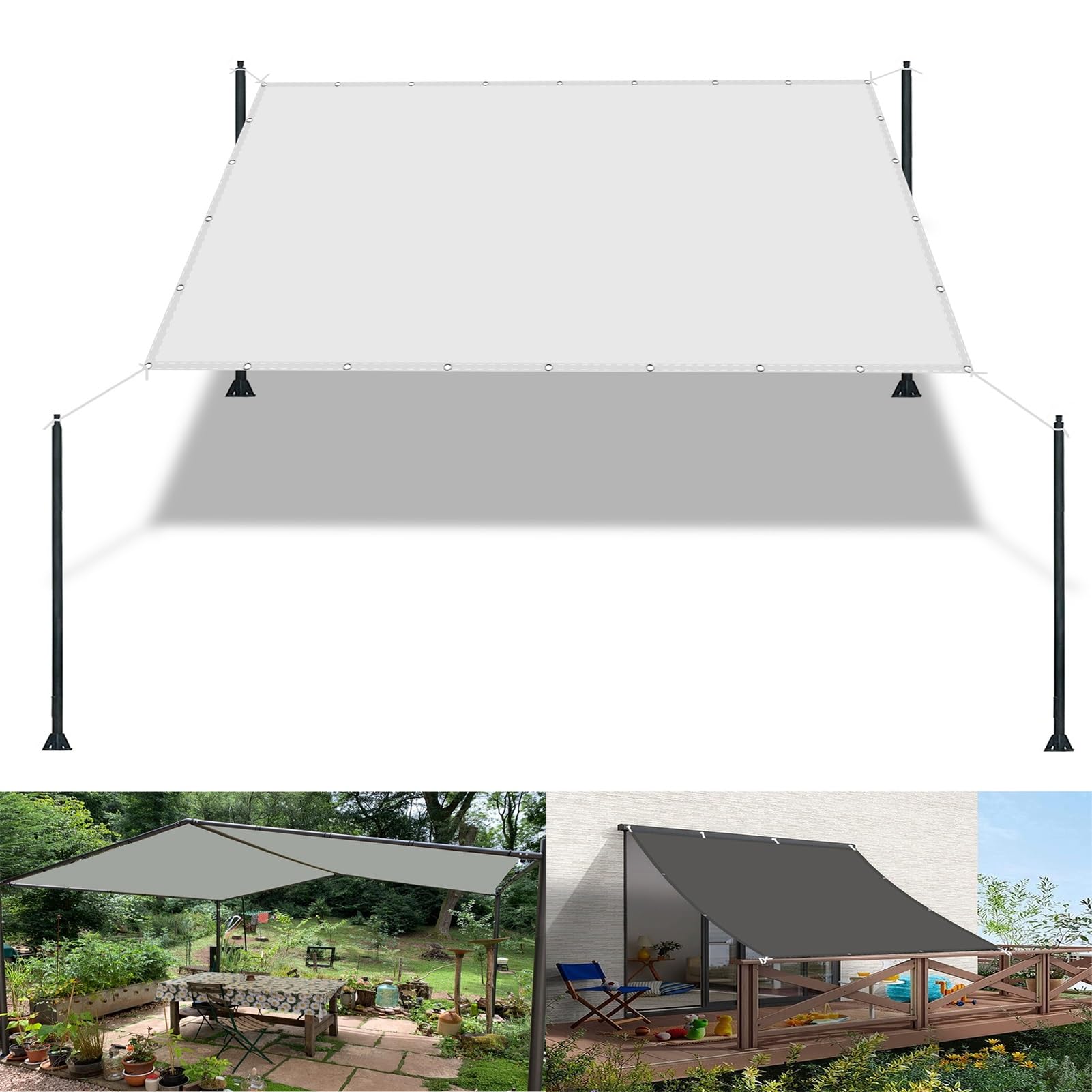 Vela Ombreggiante Impermeabile 1.3x1.6m - Protezione UV 98%, Per Giardino E Terrazza, Color Crema - Foto 9