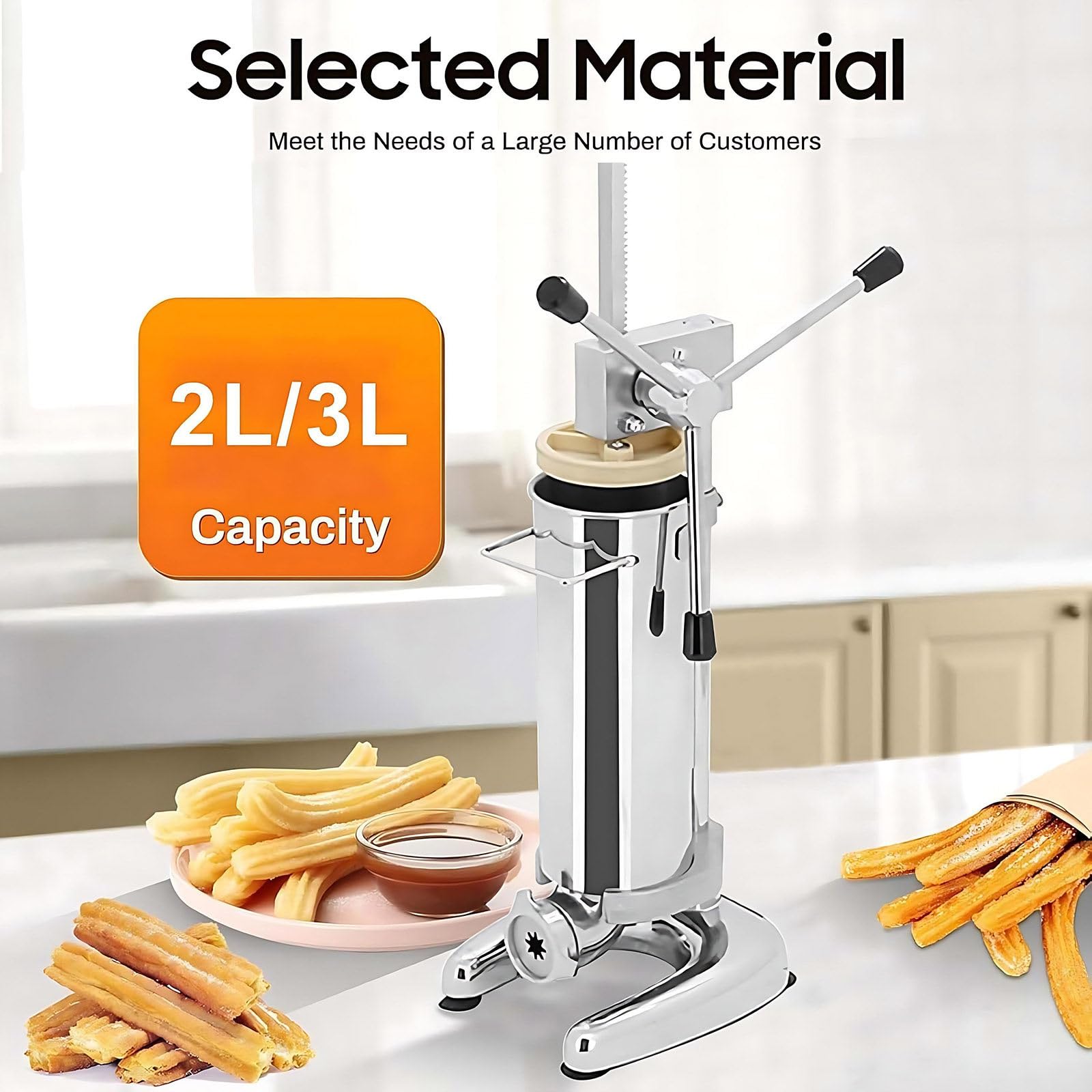 Churros Maker - Extrusora de masa manual de acero inoxidable resistente para auténticos churros crujientes, ideal para restaurantes, panaderías y uso doméstico