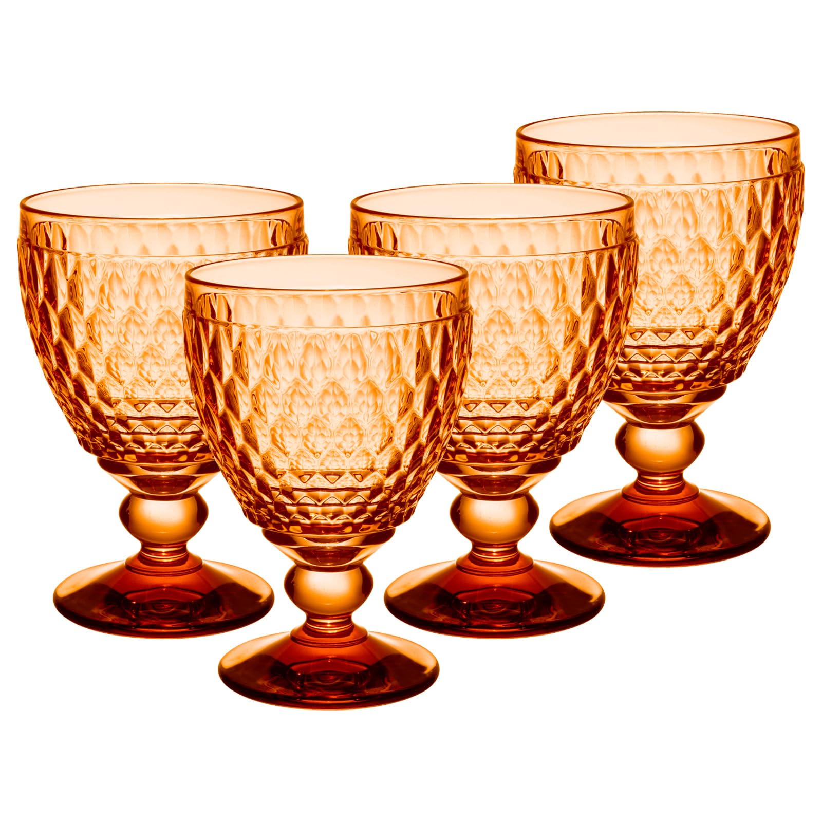 Villeroy & Boch Boston Apricot Rotweingläser 4er Set, 310 ml, Farbige Weingläser mit Facettenmuster, Kristallglas für Rotwein, Spülmaschinengeeignet, Orange